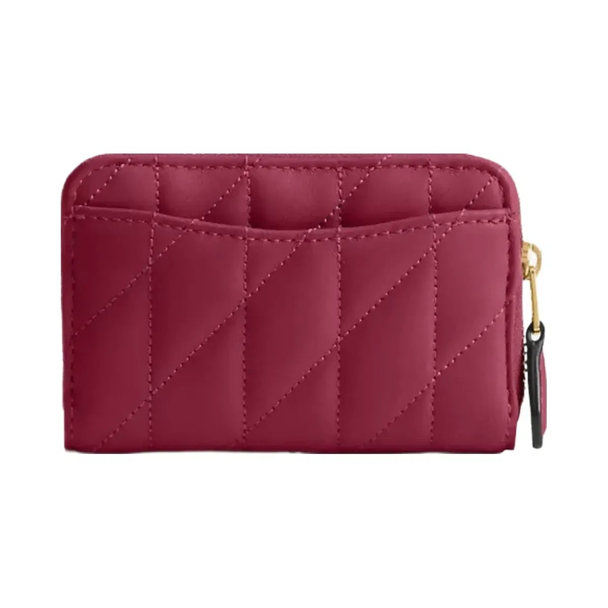Coach Essential Small Zip Around Card Case With Pillow Quilting Brass Dark Fuchsia