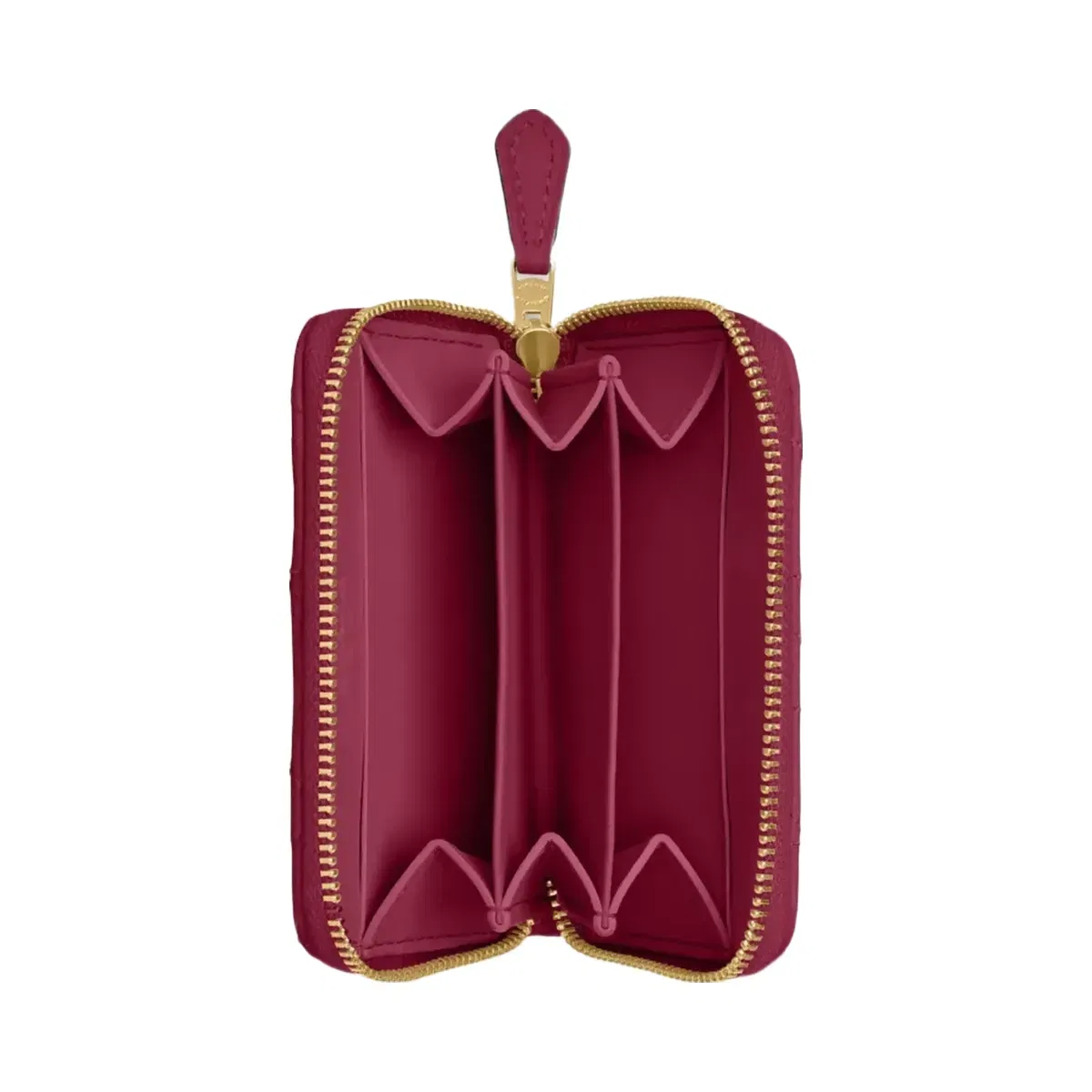 Coach Essential Small Zip Around Card Case With Pillow Quilting Brass Dark Fuchsia