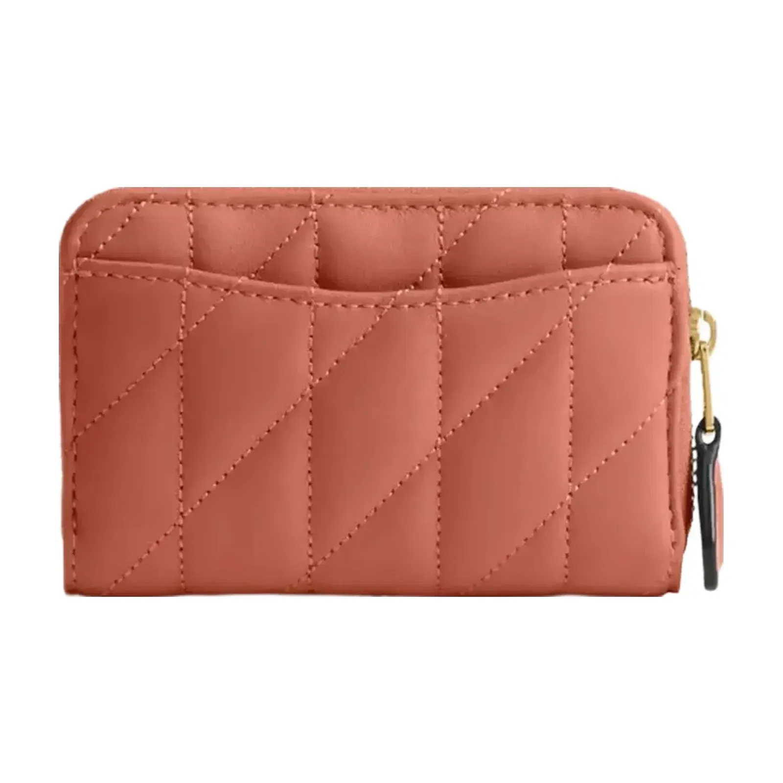 Coach Essential Small Zip Around Card Case With Pillow Quilting Brass Dark Peach
