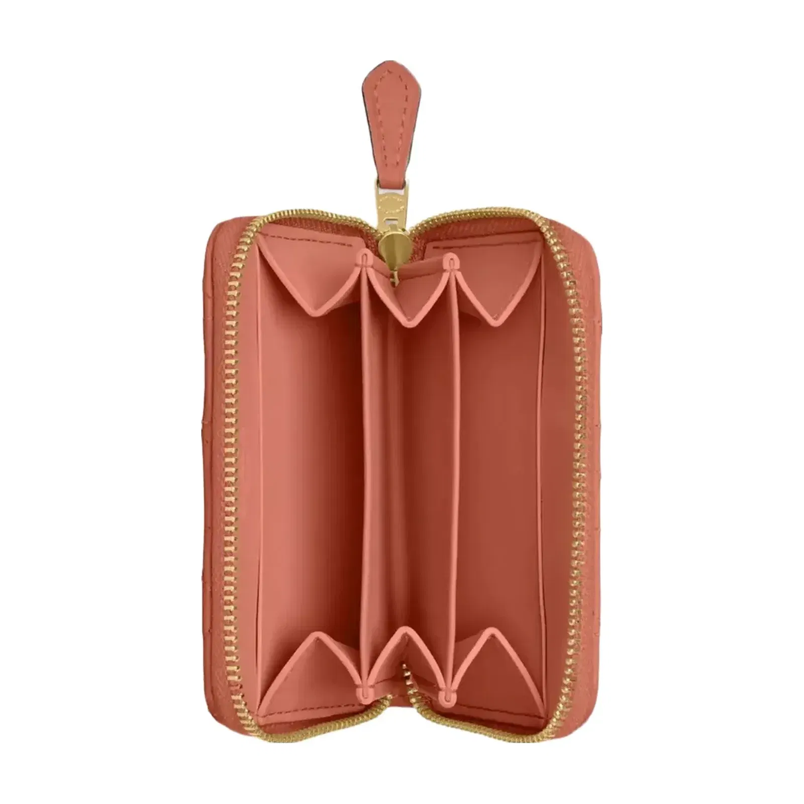 Coach Essential Small Zip Around Card Case With Pillow Quilting Brass Dark Peach