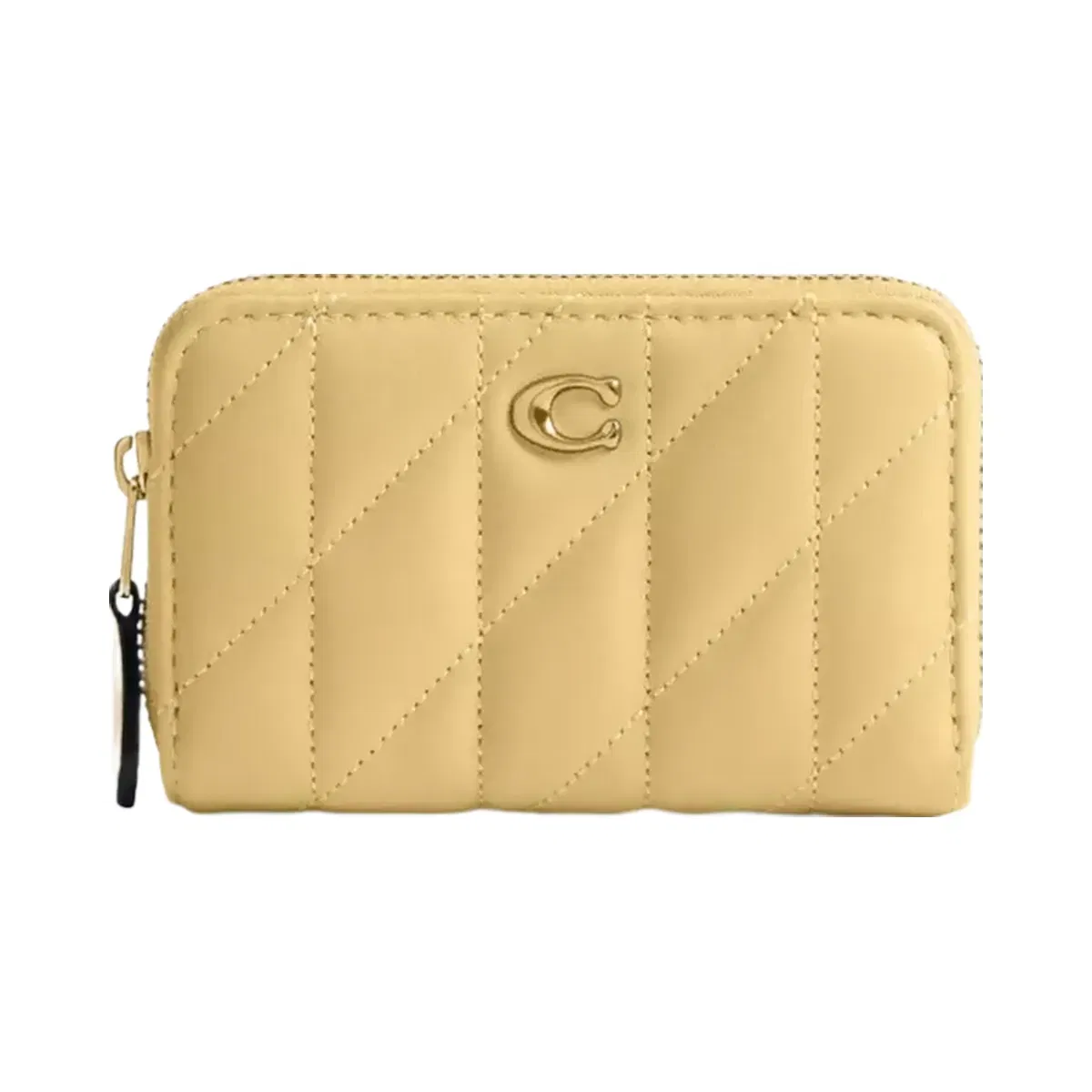 Coach Essential Small Zip Around Card Case With Pillow Quilting in Brass Vanilla