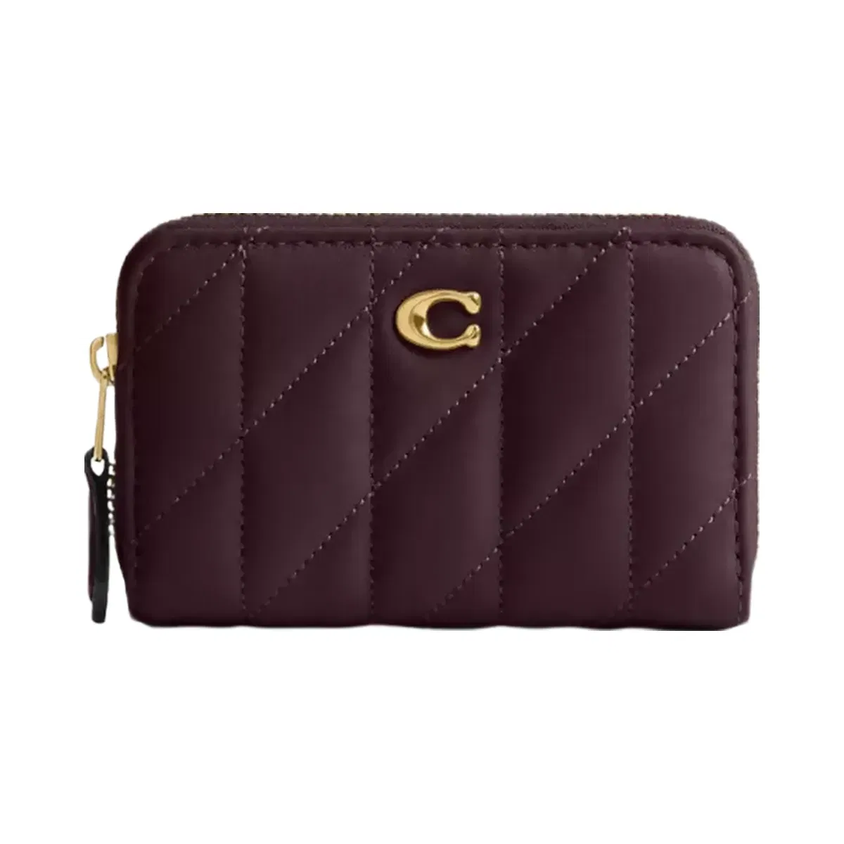 Coach Essential Small Zip Around Card Case With Pillow Quilting in Brass Black Currant