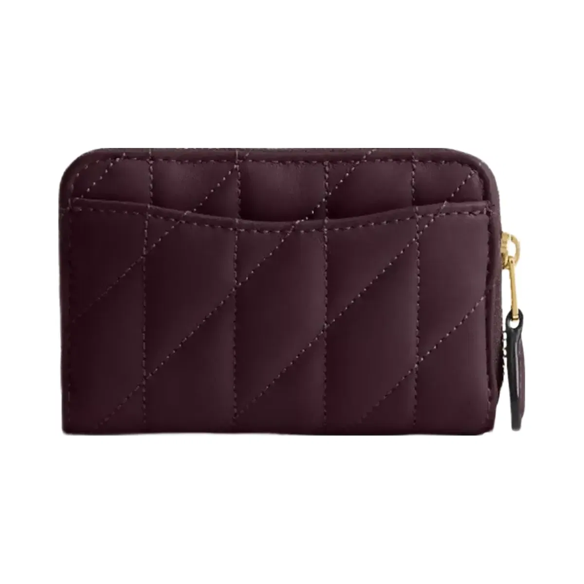 Coach Essential Small Zip Around Card Case With Pillow Quilting in Brass Black Currant
