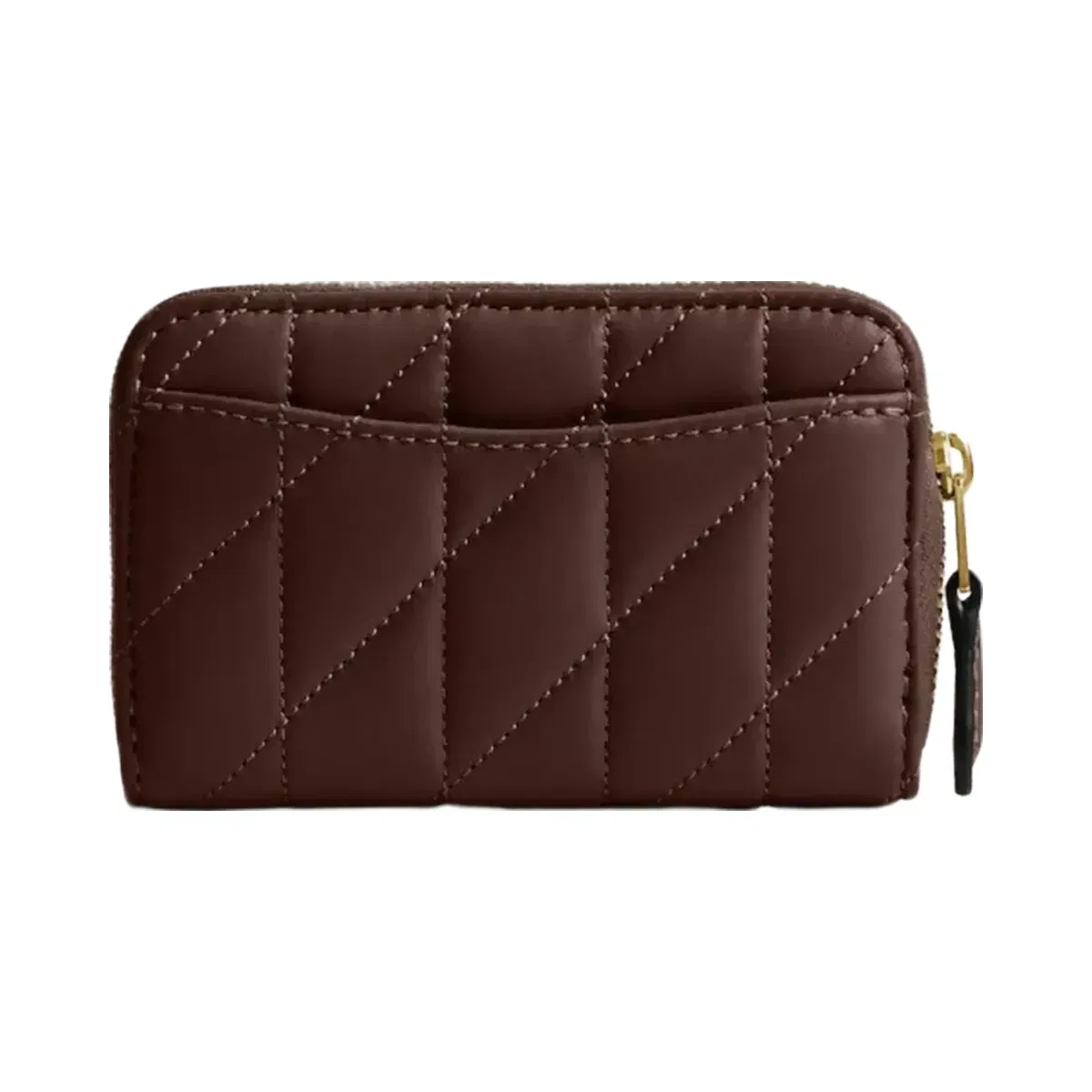Coach Essential Small Zip Around Card Case With Pillow Quilting Brass Maple
