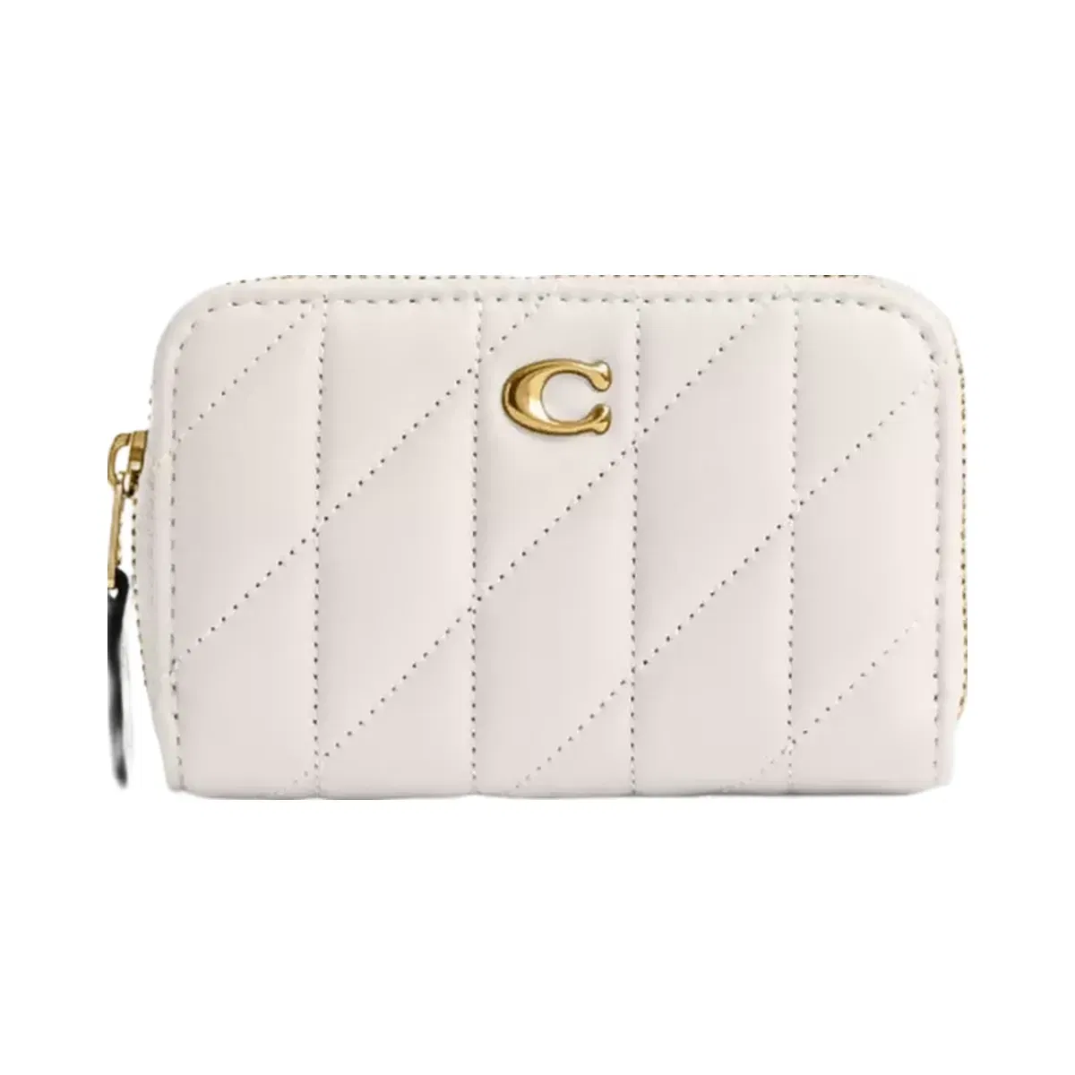 Coach Essential Small Zip Around Card Case With Pillow Quilting in Brass Chalk
