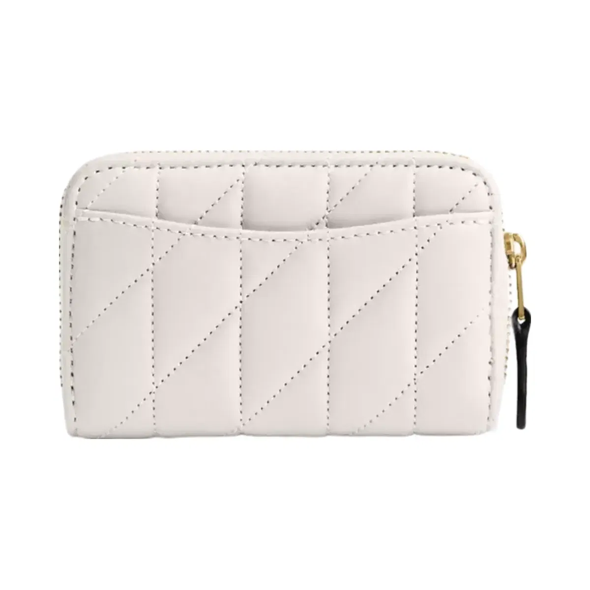 Coach Essential Small Zip Around Card Case With Pillow Quilting in Brass Chalk
