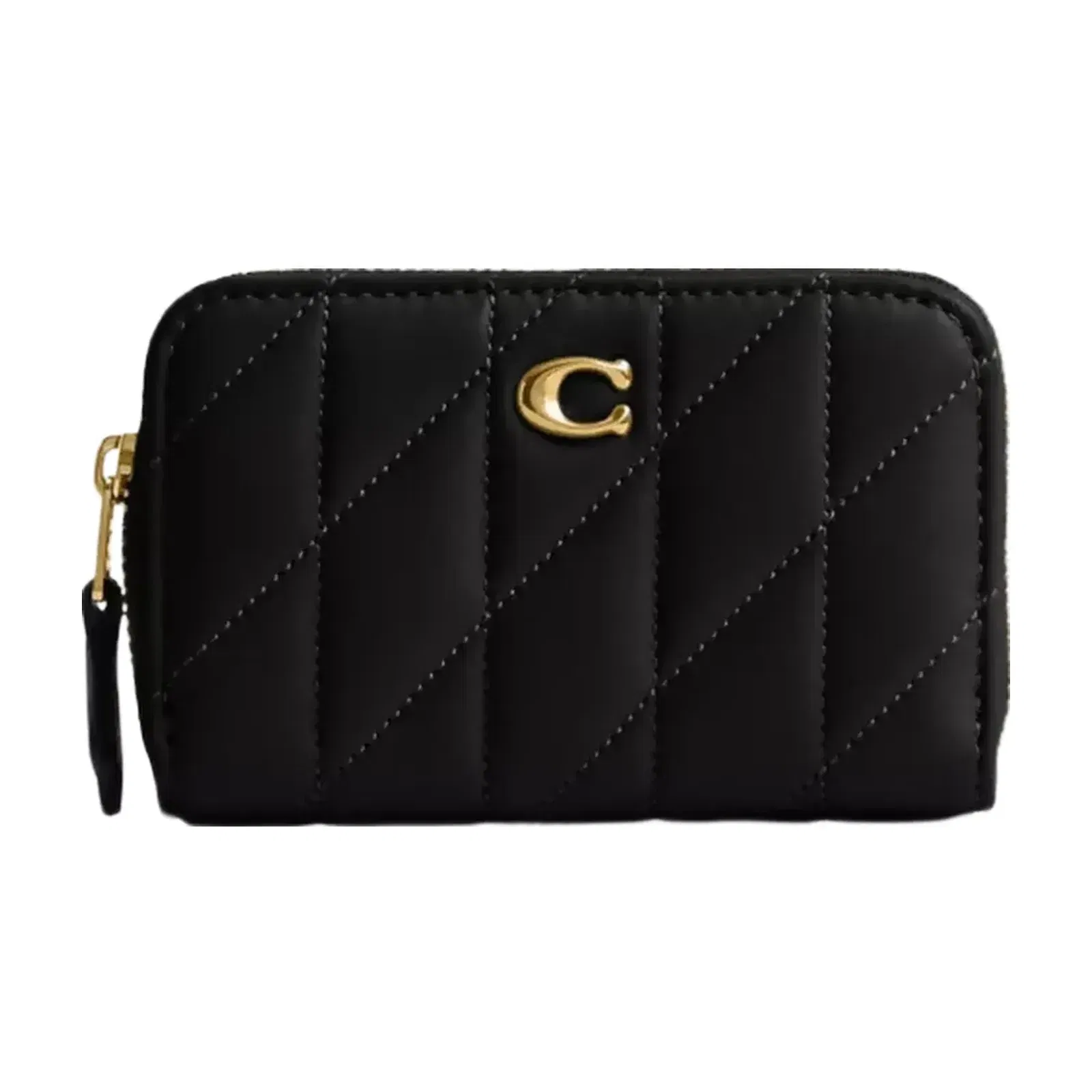 Coach Essential Small Zip Around Card Case With Pillow Quilting in Brass Black