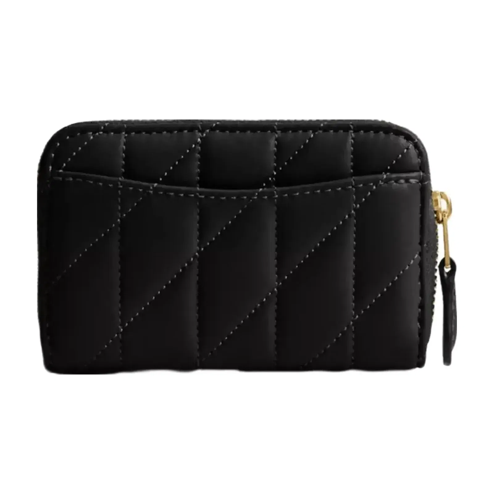 Coach Essential Small Zip Around Card Case With Pillow Quilting in Brass Black