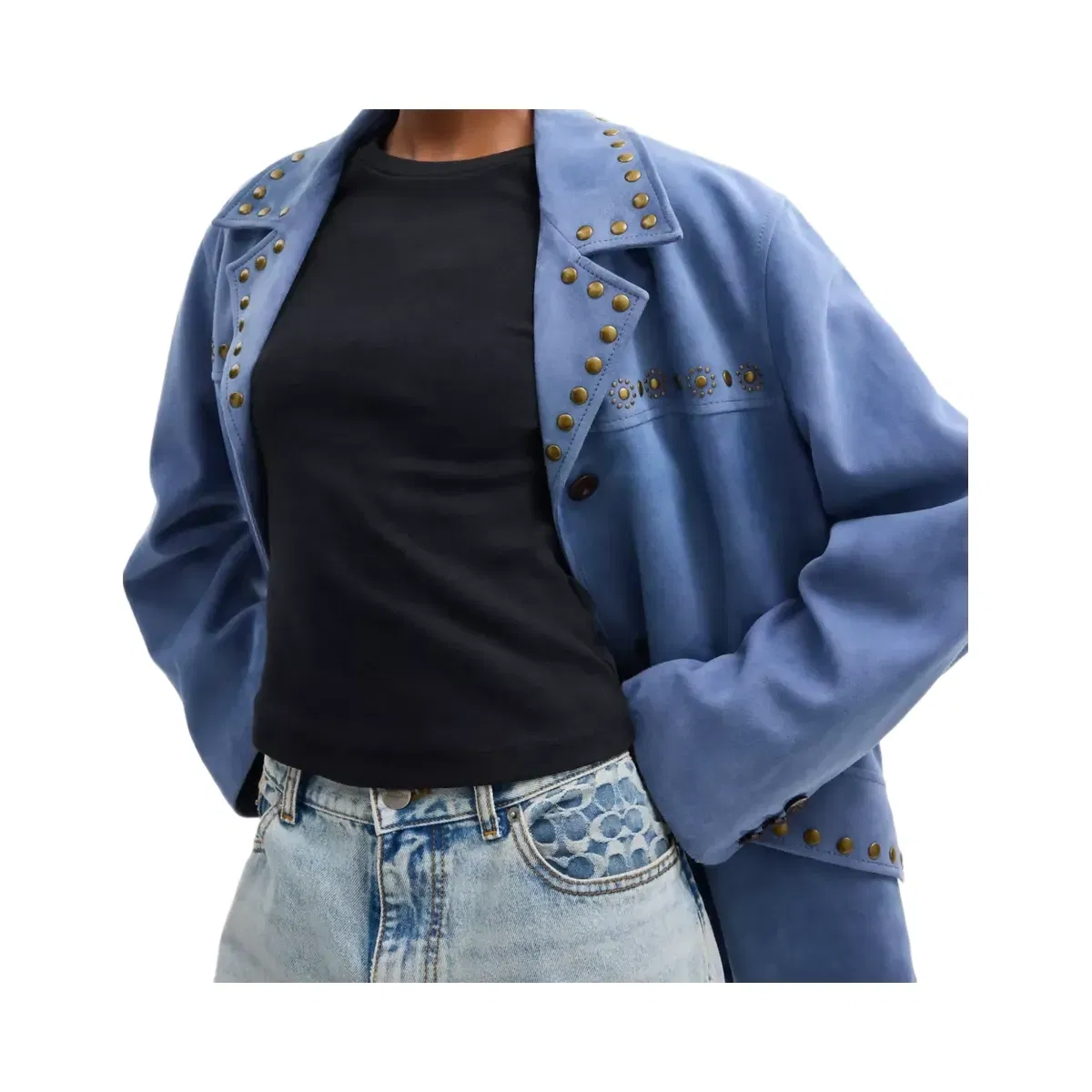 Coach Studded Suede Jacket in Blue