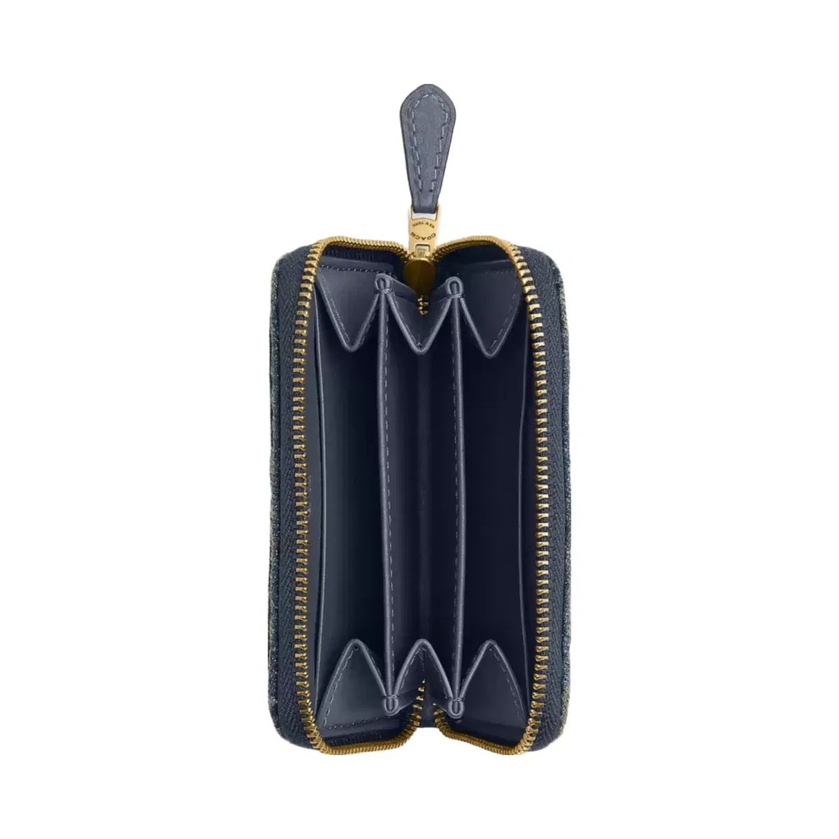 Coach Essential Small Zip Around Card Case In Regenerative Cotton Denim With Quilting in Brass Dark Indigo