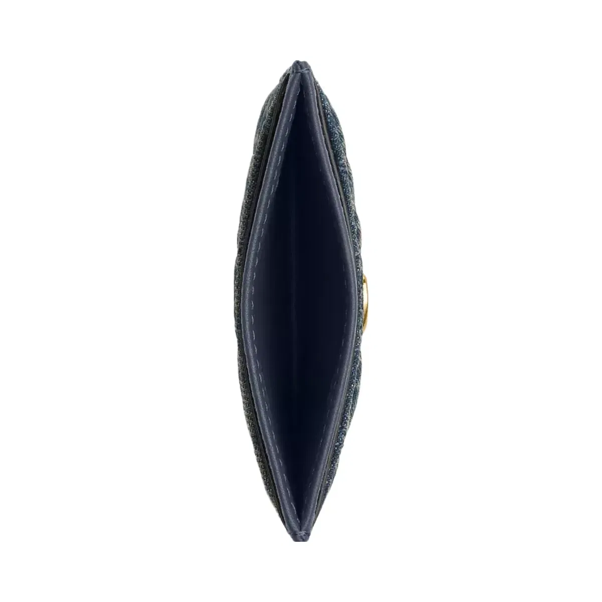 Coach Essential Card Case In Regenerative Cotton Denim With Quilting Brass Dark Indigo