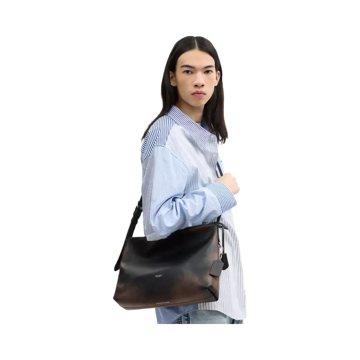 Coach Mott Messenger Bag 33 In Loved Leather in Black Light Tan