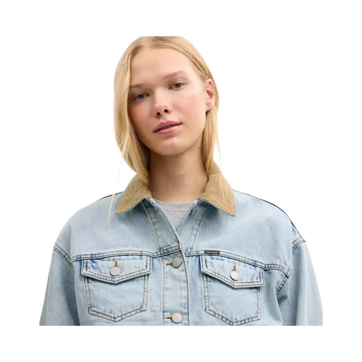 Coach Denim Jacket With Corduroy Collar In Organic Cotton in East River Wash