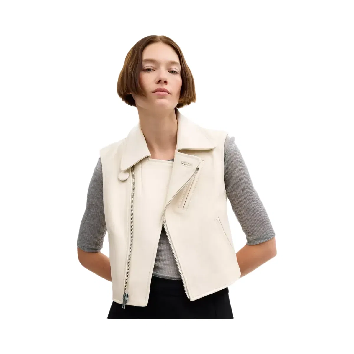 Coach Leather Moto Vest in White