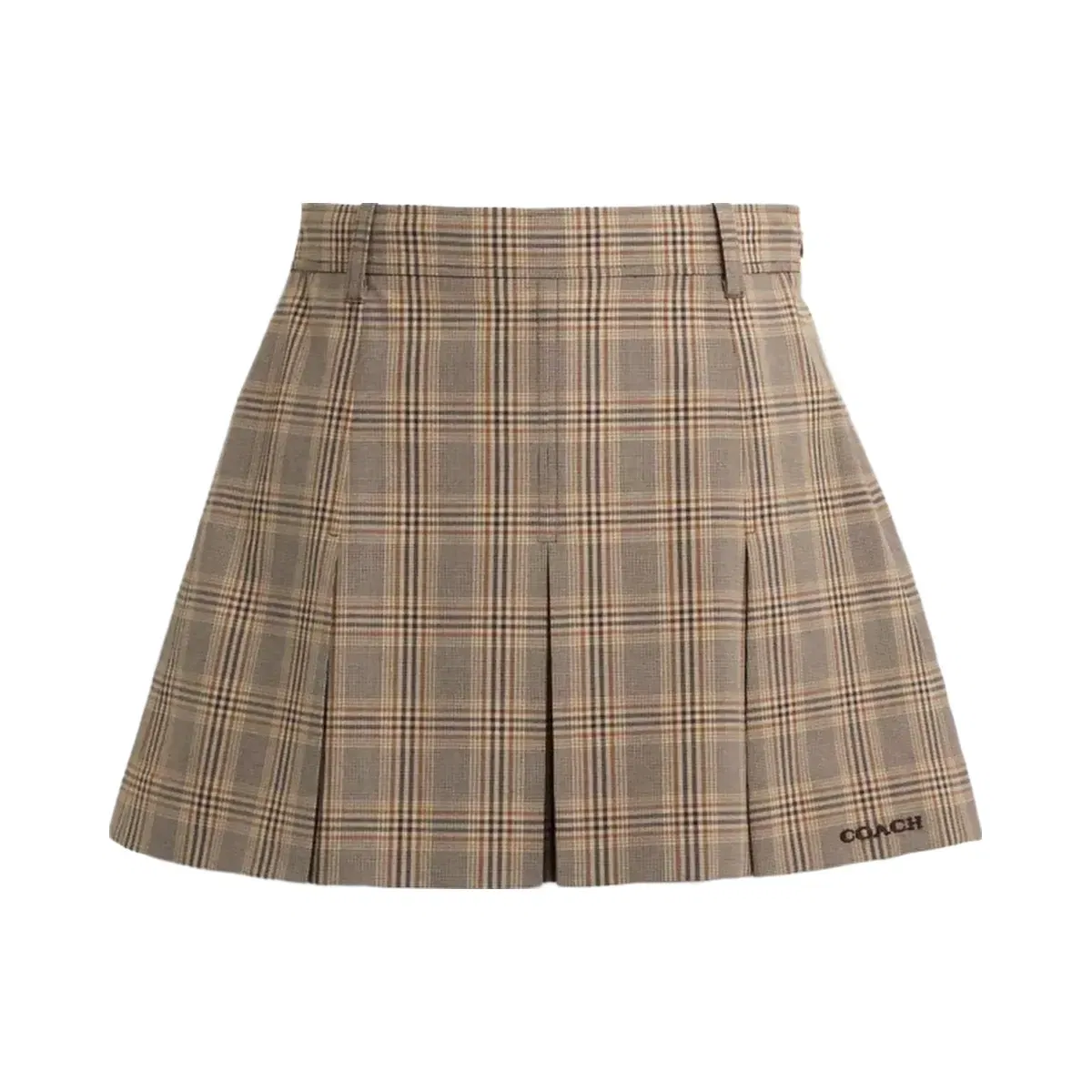 Coach Pleated Plaid Skirt In Recycled Polyester in Tan Multi