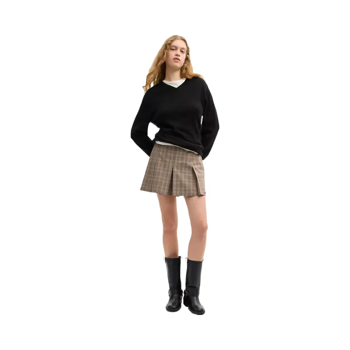 Coach Pleated Plaid Skirt In Recycled Polyester in Tan Multi