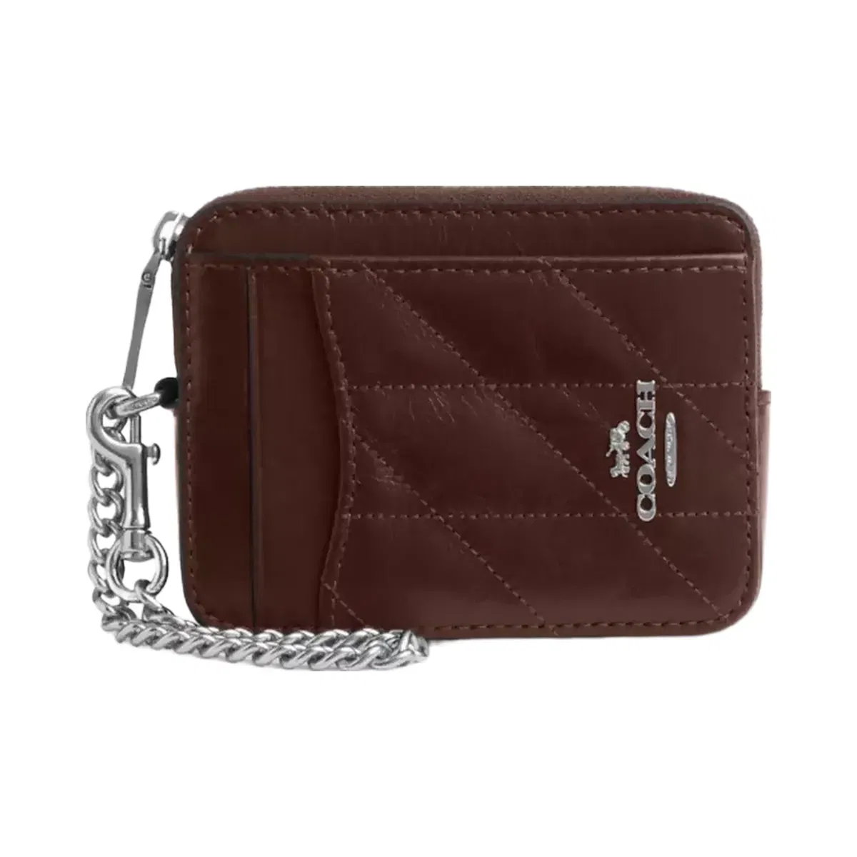 Coach Zip Card Case With Quilting in Silver Maple