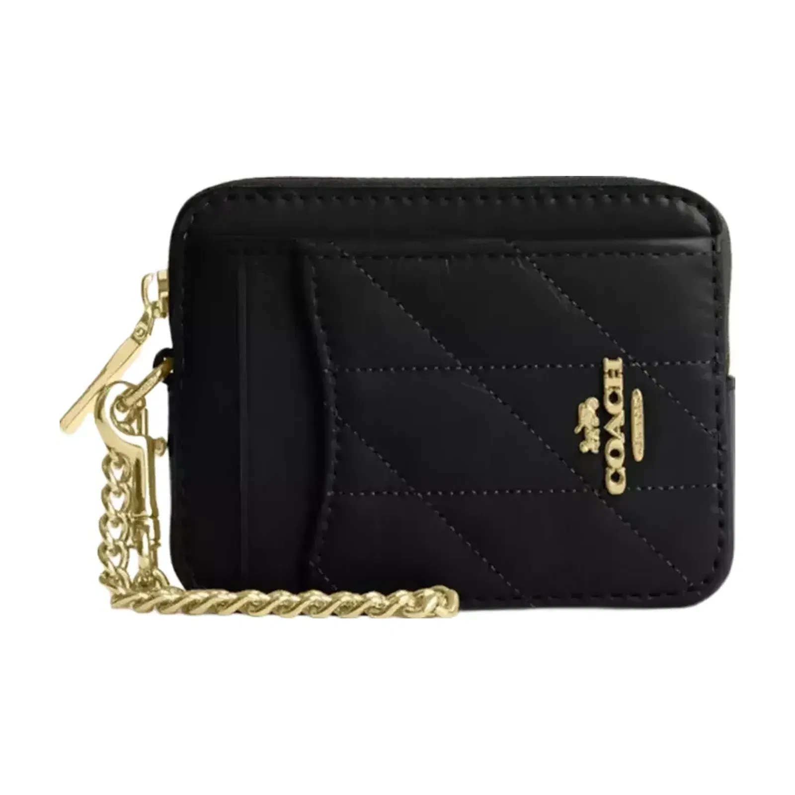Coach Zip Card Case With Quilting in Gold Black