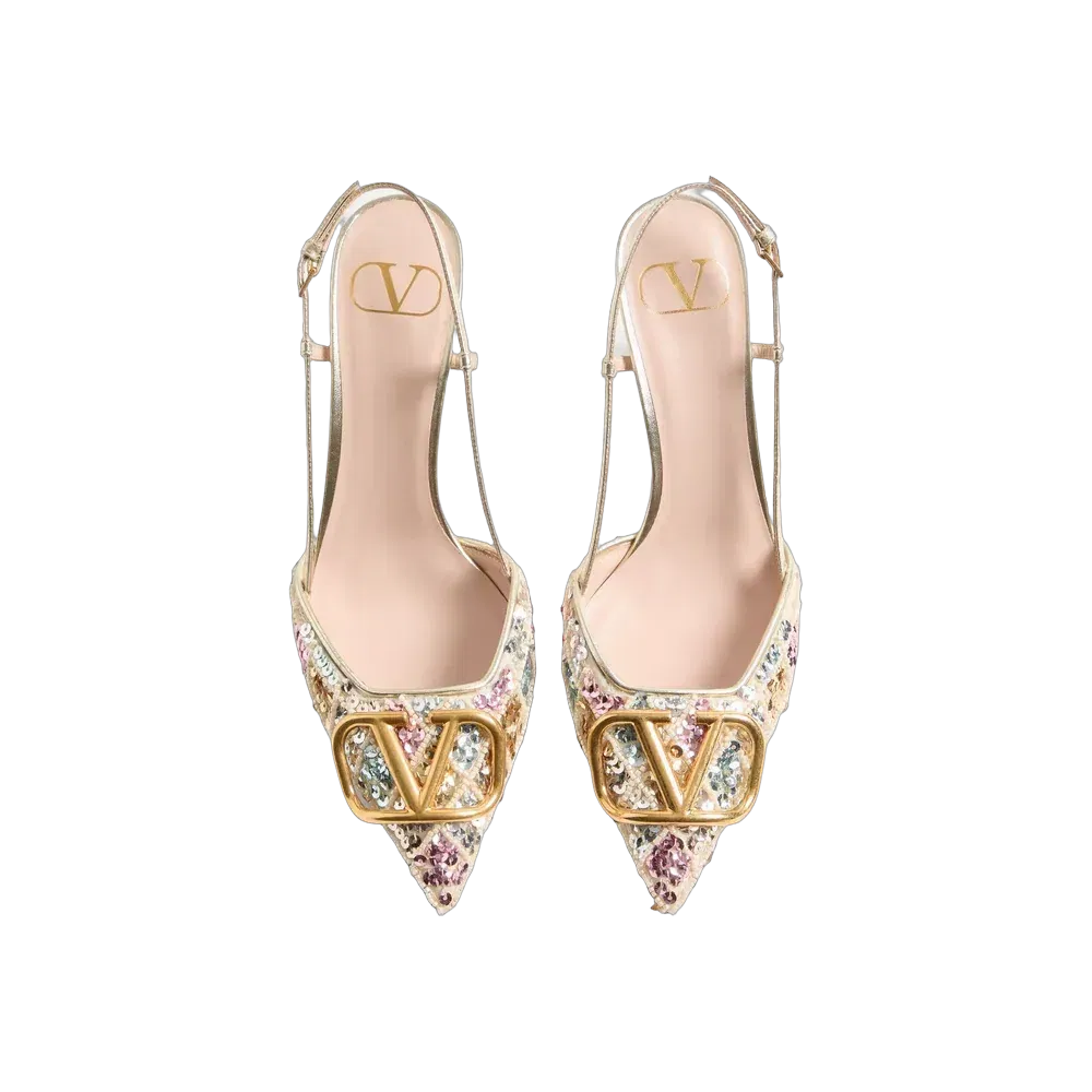 Valentino VLogo Signature Slingback Décolleté With Rhombelle Embroidery 80mm Platinum