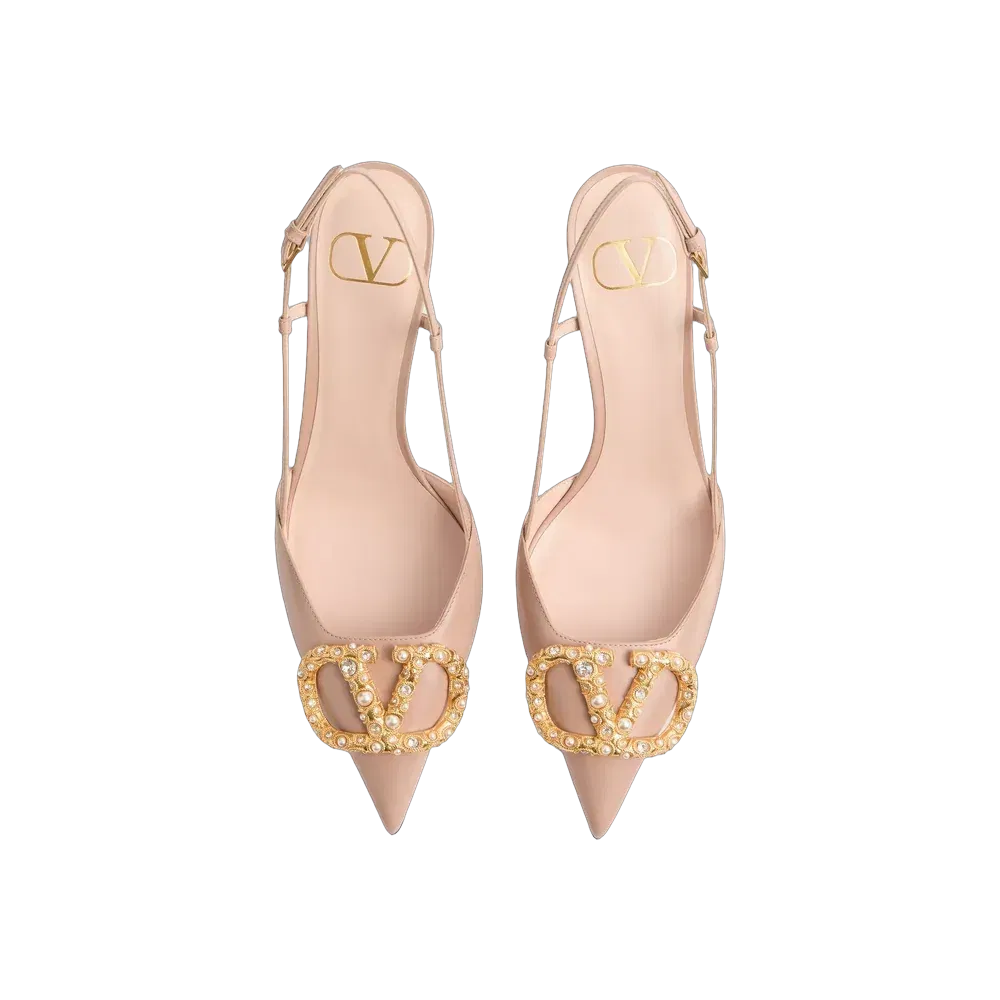 Valentino VLogo Signature Slingback Calfskin Pump With Jewel Logo 80mm Rose Cannelle