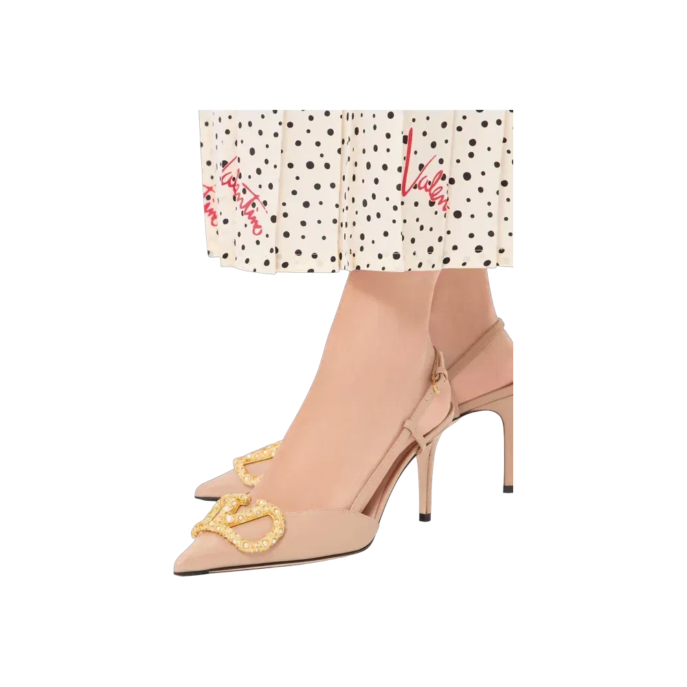 Valentino VLogo Signature Slingback Calfskin Pump With Jewel Logo 80mm Rose Cannelle