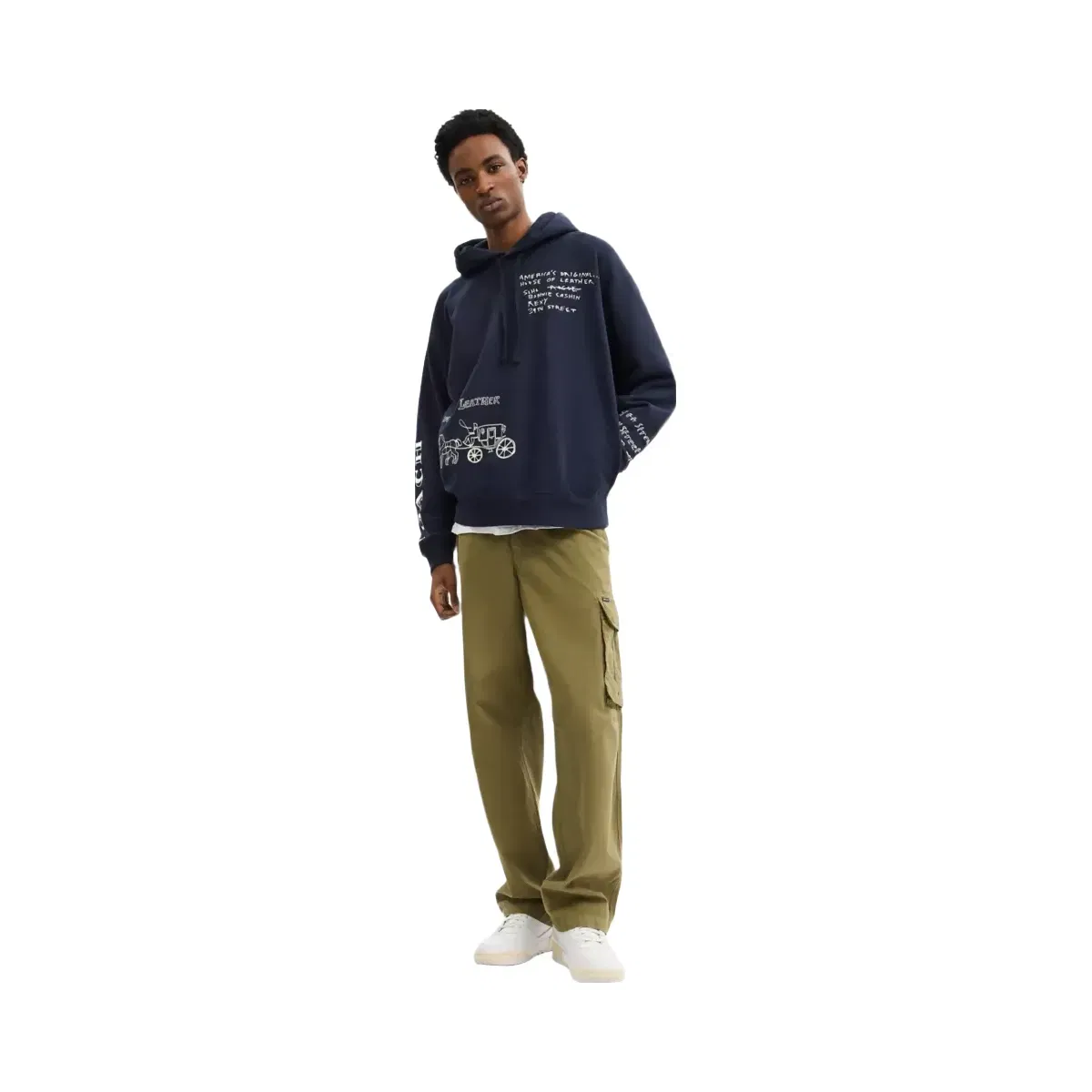 Coach Sketch Horse And Carriage Relaxed Hoodie in Navy Multi