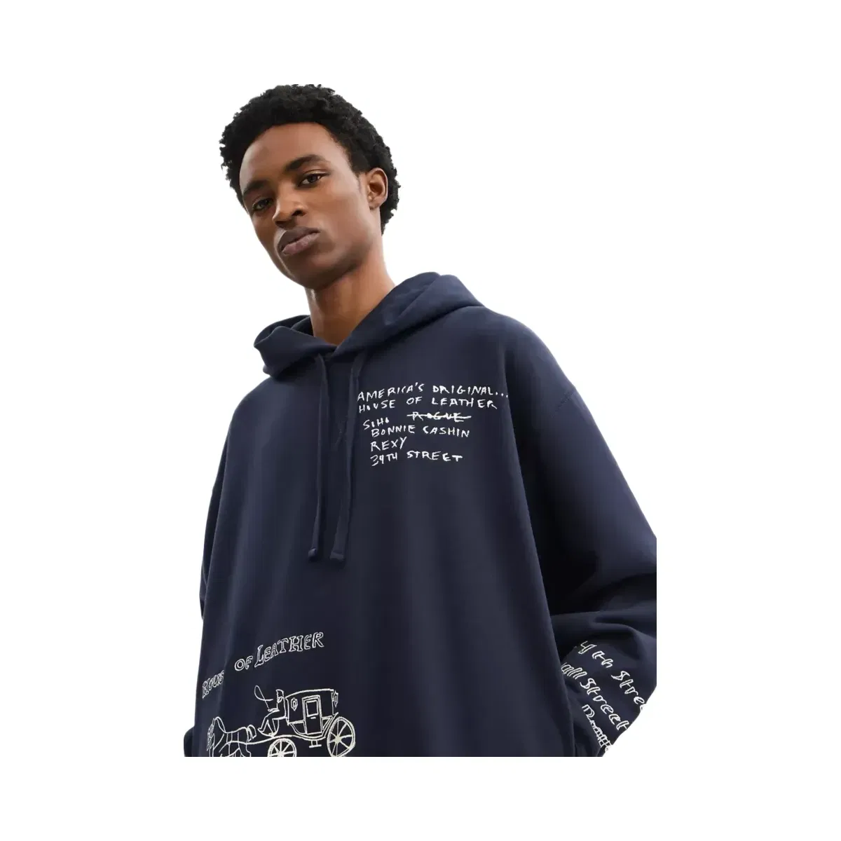 Coach Sketch Horse And Carriage Relaxed Hoodie in Navy Multi