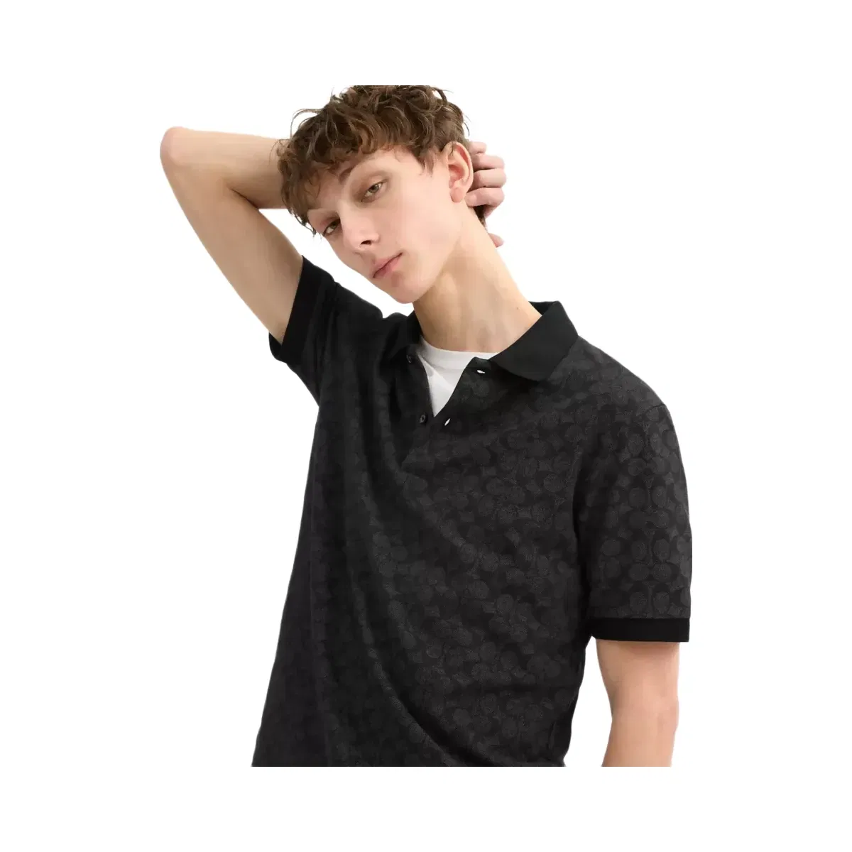 Coach Signature Polo In Organic Cotton in Charcoal Signature