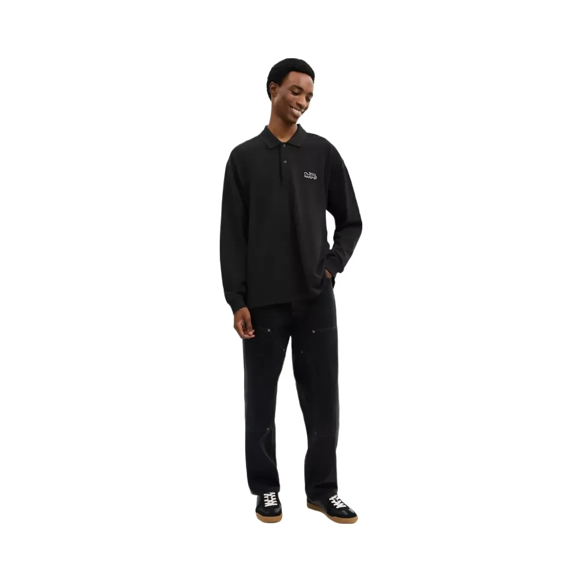 Coach Horse And Carriage Long Sleeve Polo in Black