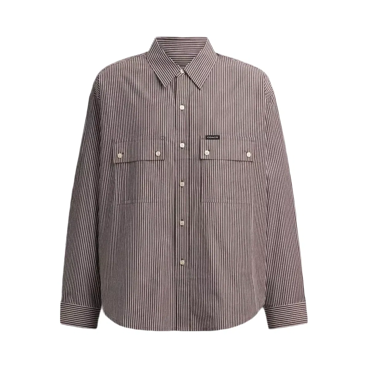Coach Long Sleeve Button Up Shirt in Brown Stripe
