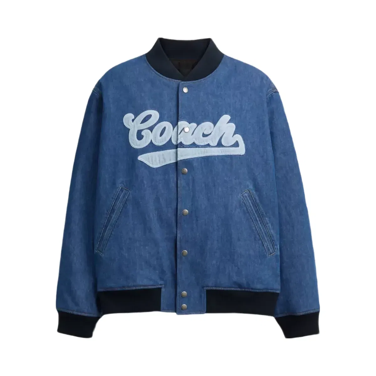 Coach Denim Varsity Jacket In Organic Cotton in Washed Blue Multi