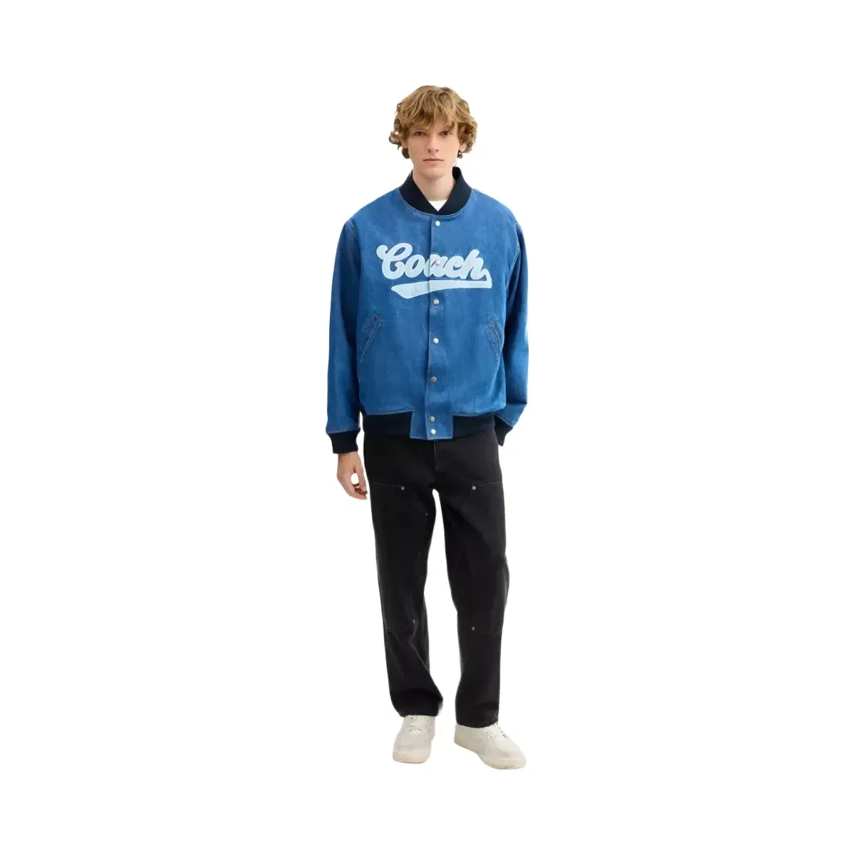 Coach Denim Varsity Jacket In Organic Cotton in Washed Blue Multi