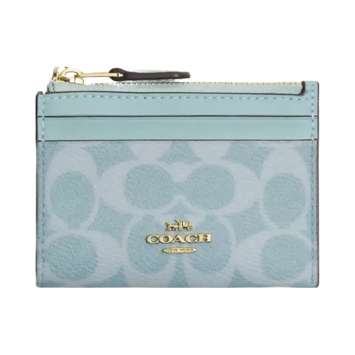 Coach Mini Skinny Id Case In Signature Canvas in Gold Light Blue