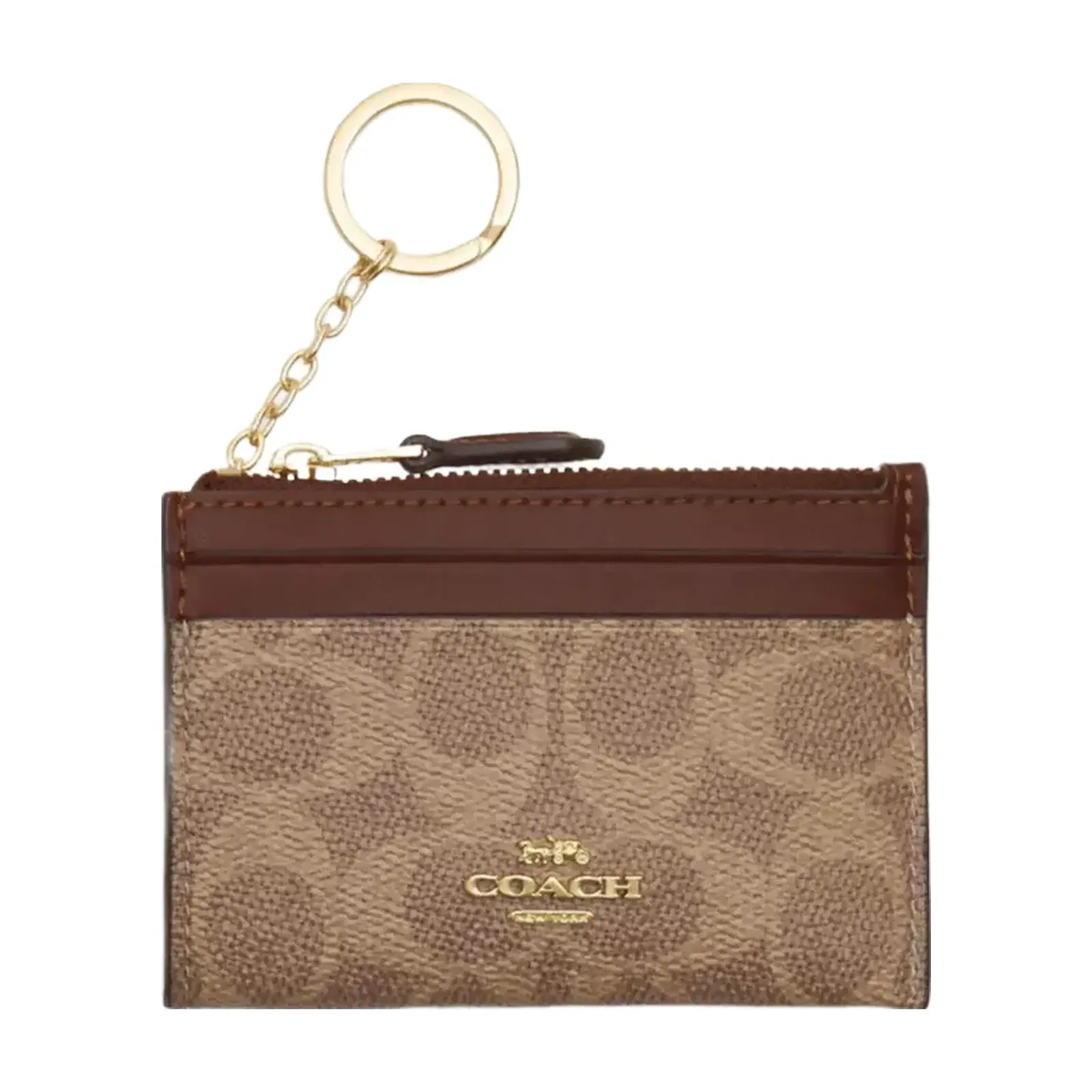Coach Mini Skinny Id Case In Signature Canvas in Gold Tan Brown