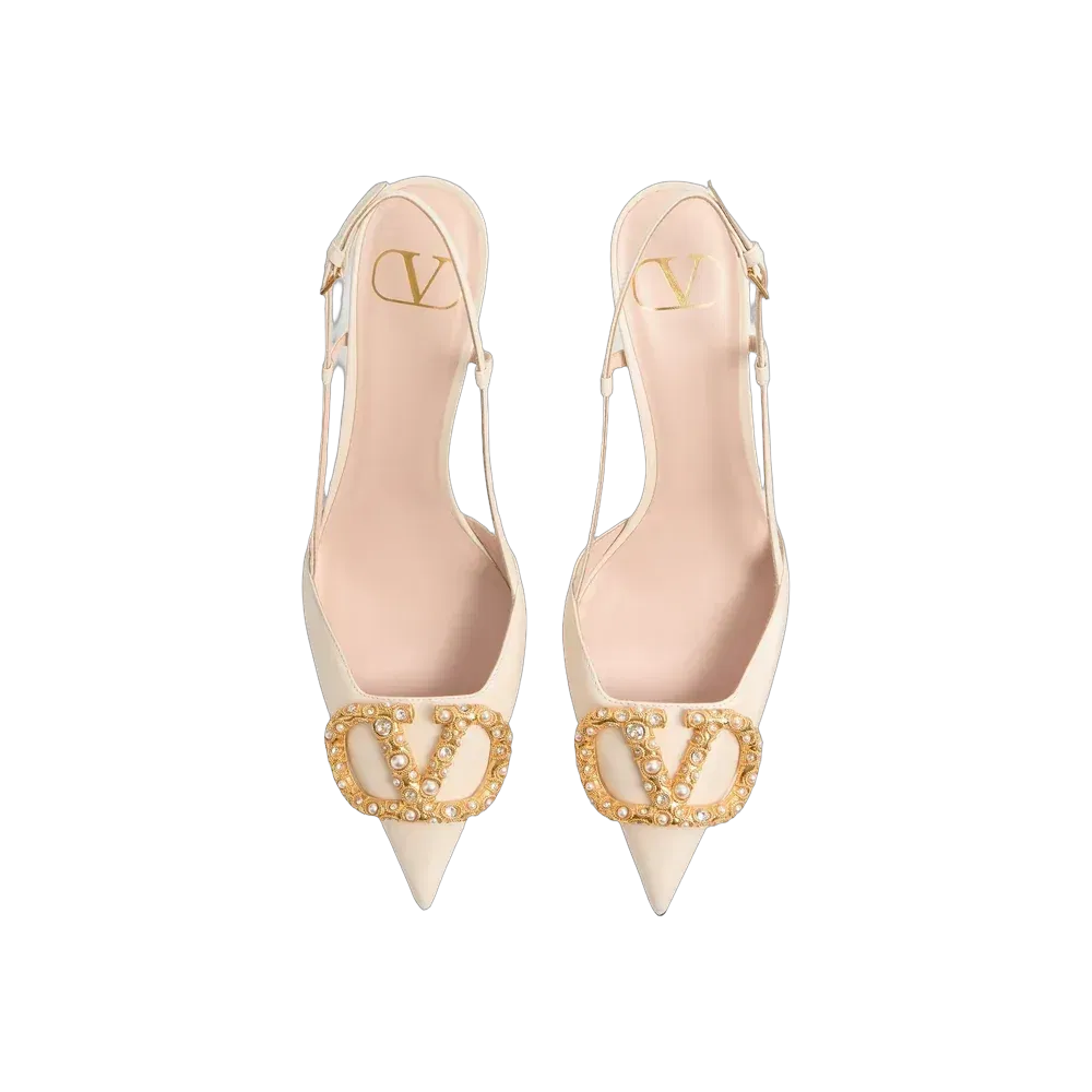 Valentino VLogo Signature Slingback Calfskin Pump With Jewel Logo 80mm Ivory