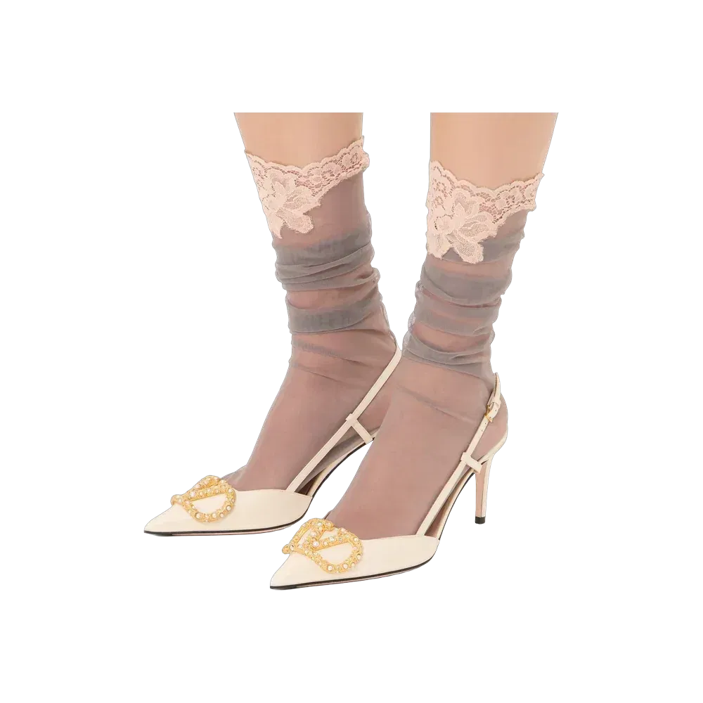 Valentino VLogo Signature Slingback Calfskin Pump With Jewel Logo 80mm Ivory
