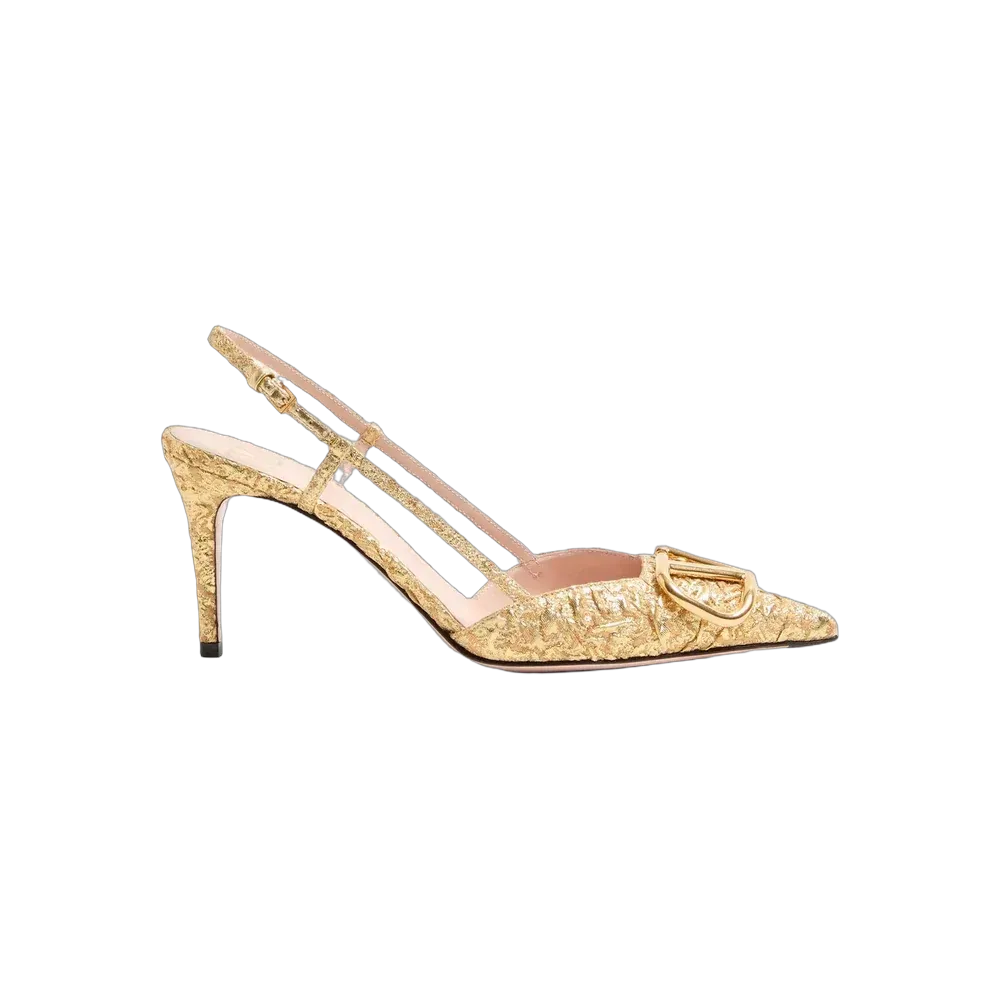 Valentino VLogo Signature Slingback Pumps In Cloqué Jacquard Fabric 80mm Gold