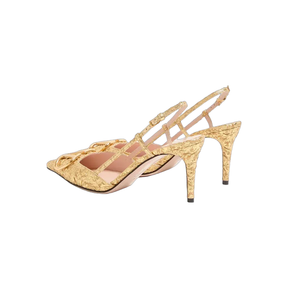 Valentino VLogo Signature Slingback Pumps In Cloqué Jacquard Fabric 80mm Gold