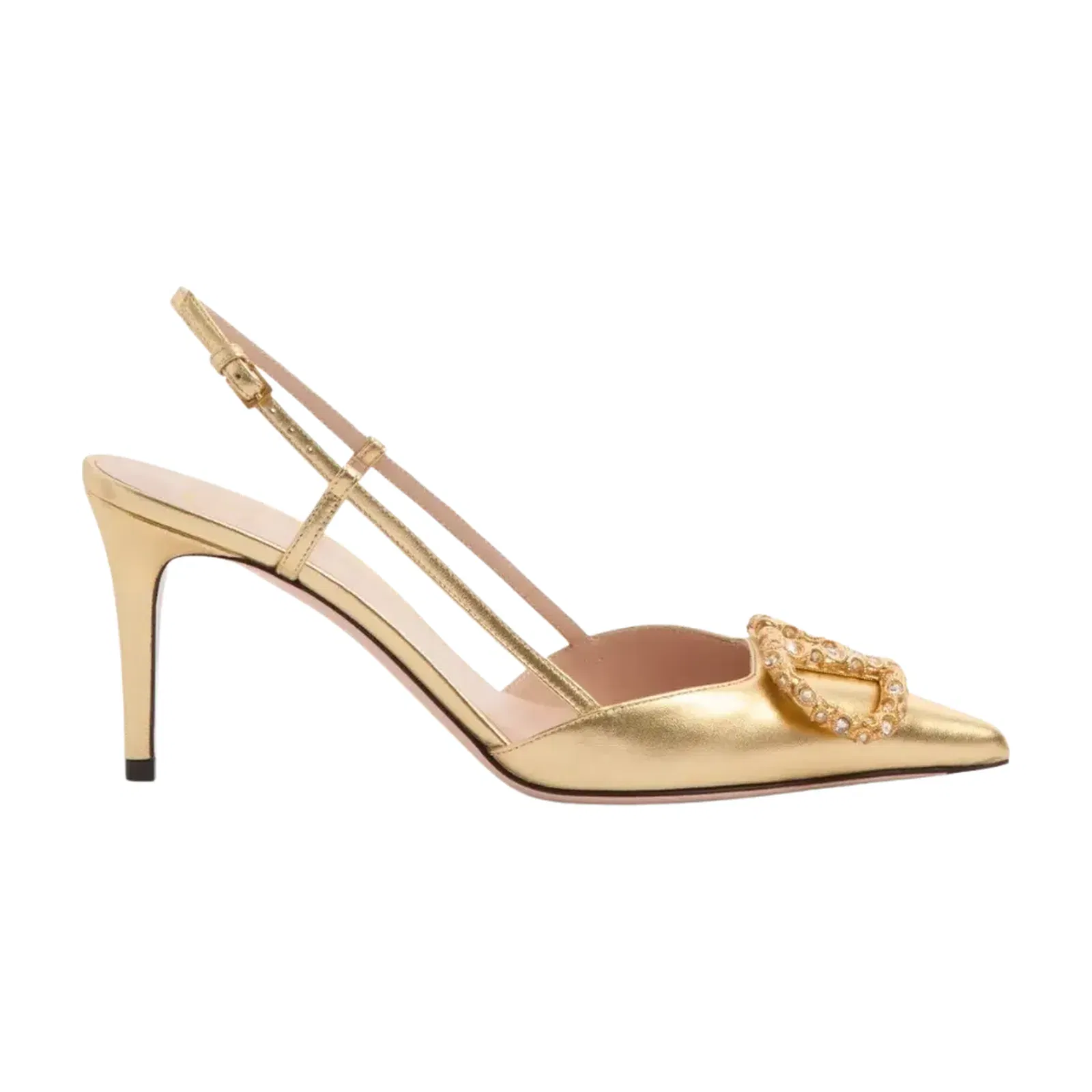 Valentino VLogo Signature Slingback Pump In Laminated Nappa Leather 80mm Antique Brass
