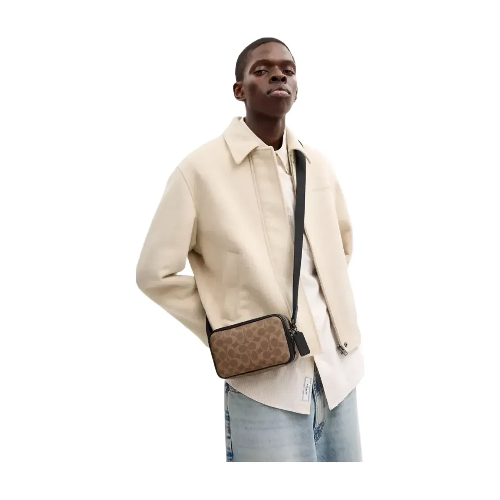 Coach Colton Crossbody Bag 19 In Signature Canvas in Matte Black Tan Black