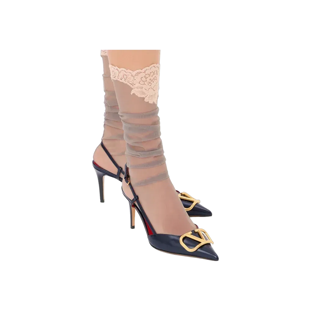 Valentino VLogo Signature Calfskin Slingback Pump 80mm Black