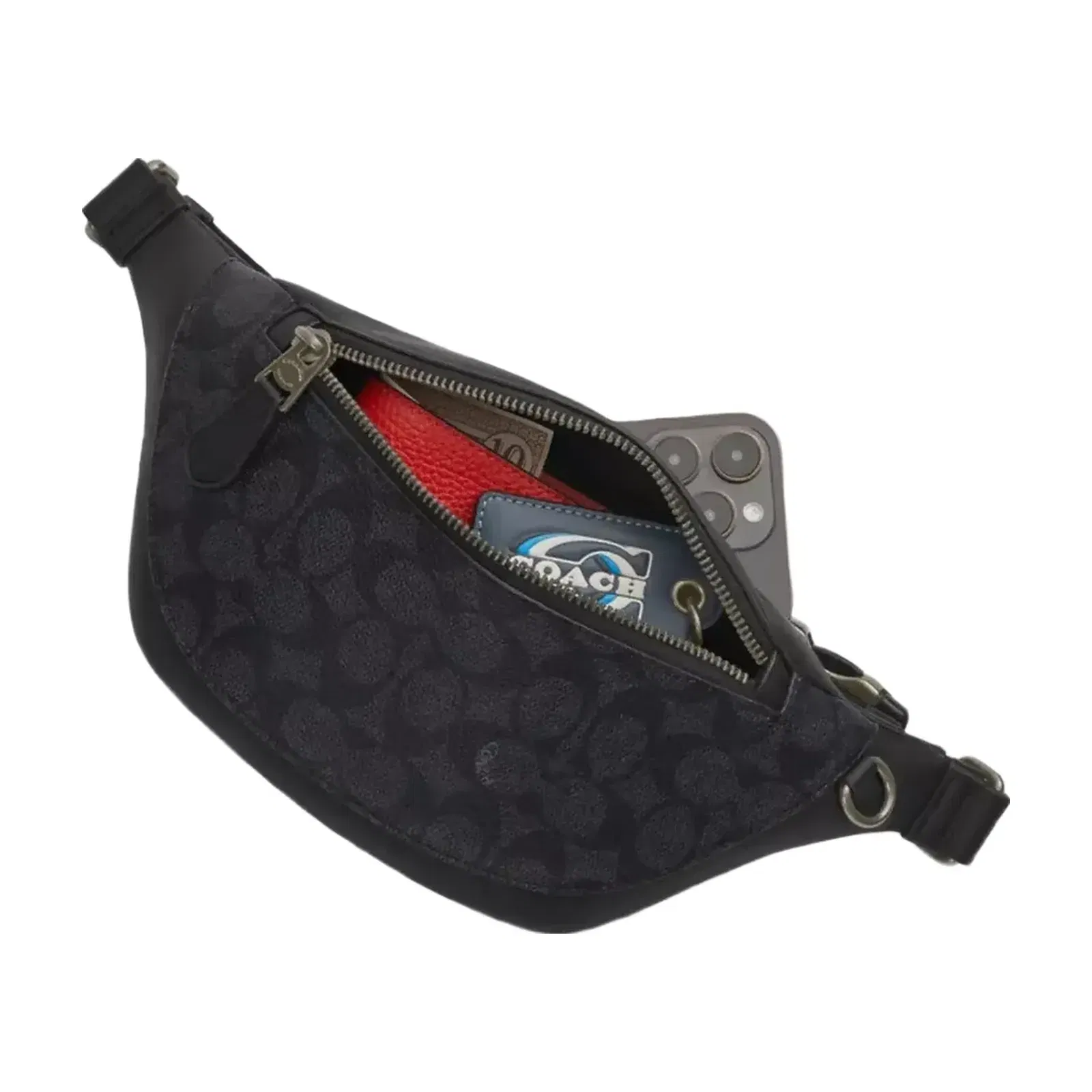 Coach Warren Mini Belt Bag With Surf Print in Gunmetal Chalk Multi