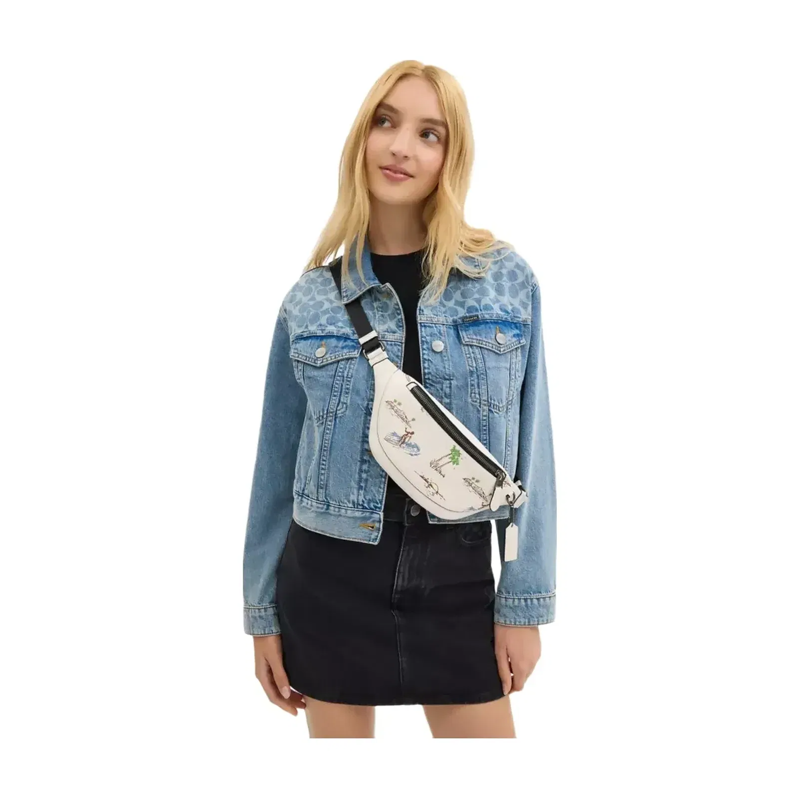 Coach Warren Mini Belt Bag With Surf Print in Gunmetal Chalk Multi