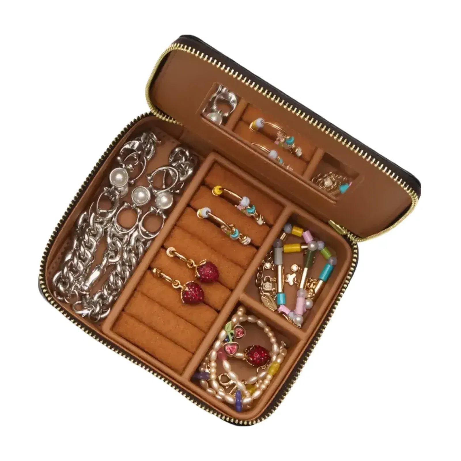 Coach Large Jewelry Box In Signature Canvas in Gold Walnut Black