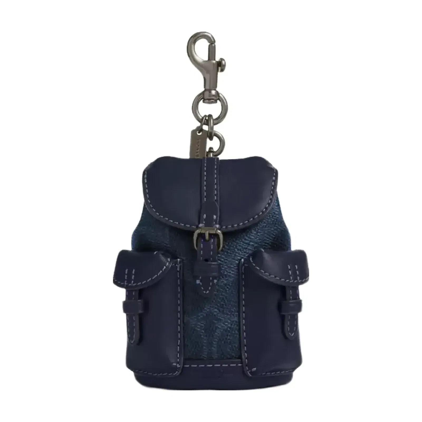 Coach Mini Warner Backpack Bag Charm In Signature Canvas in Gunmetal Denim Midnight Navy