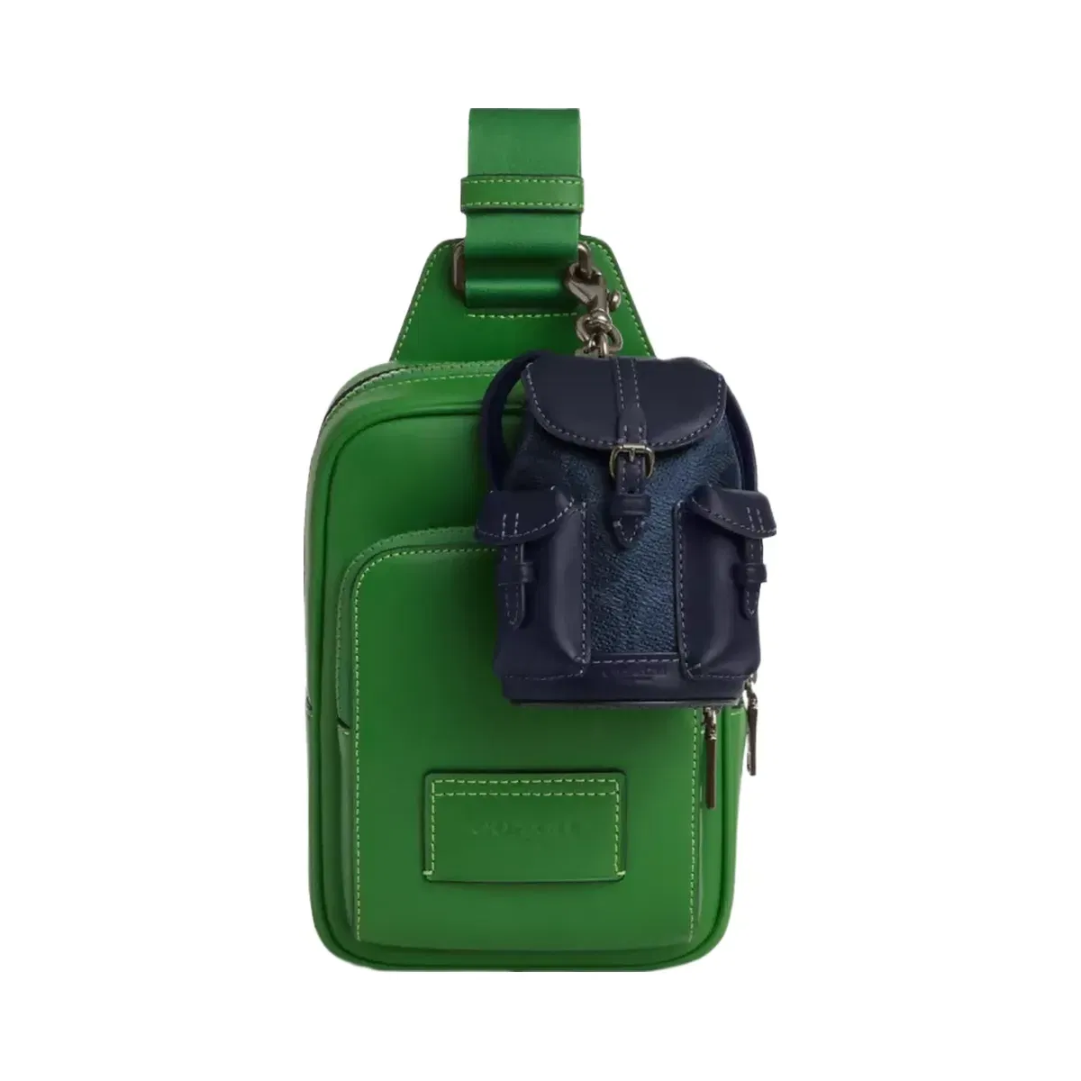 Coach Mini Warner Backpack Bag Charm In Signature Canvas in Gunmetal Denim Midnight Navy