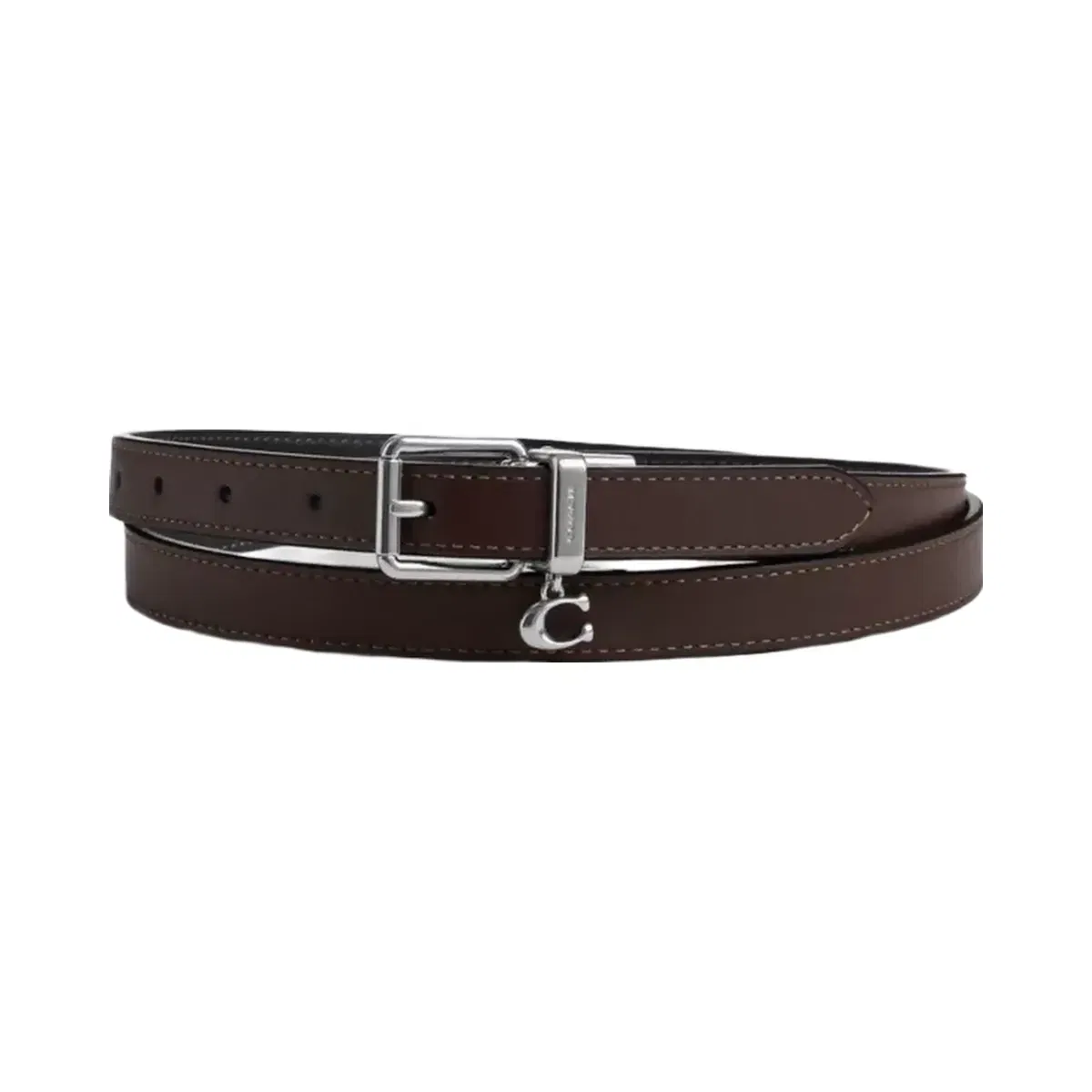 Coach Roller Buckle Cut-To-Size Reversible Belt With Charm, 18 Mm in Silver Black Maple