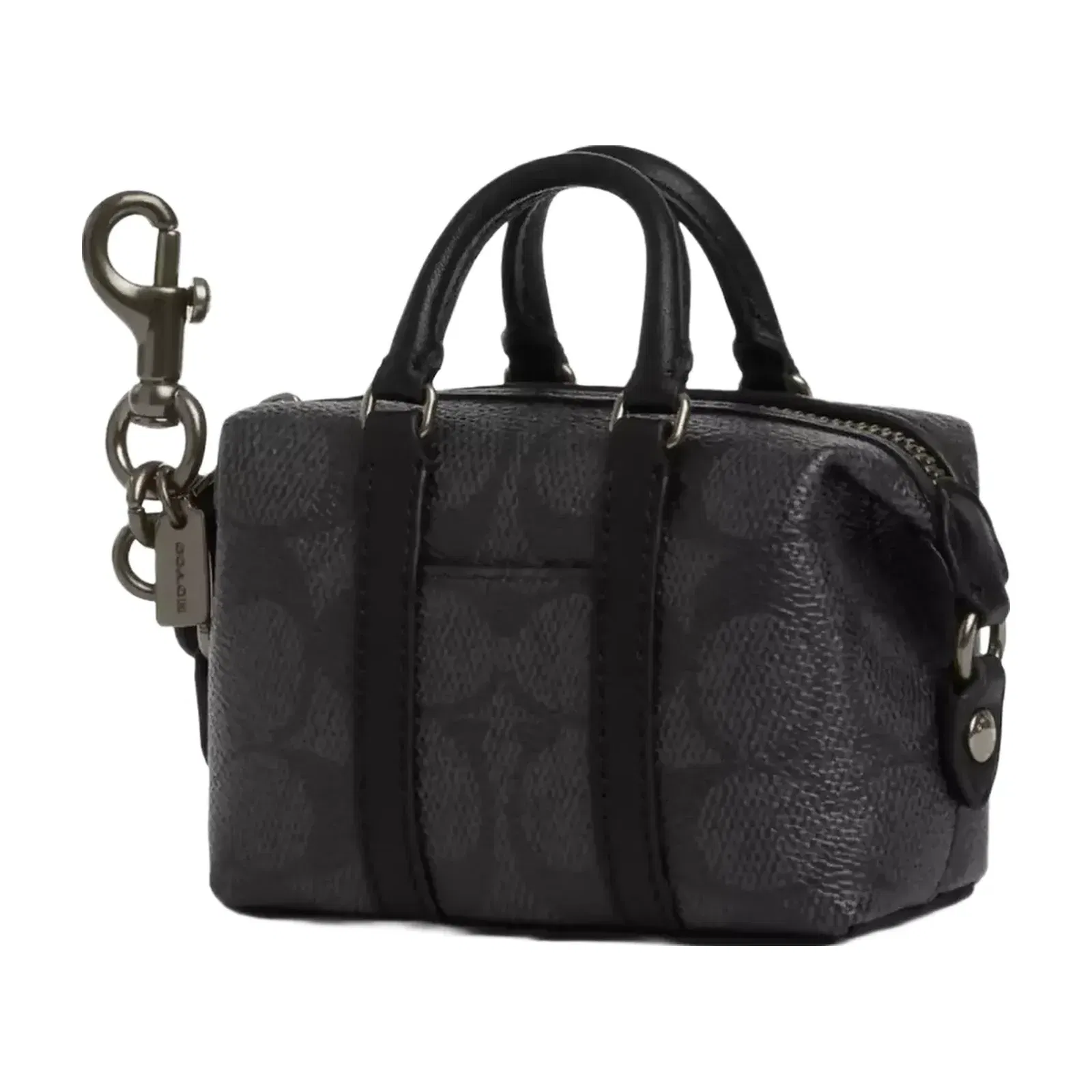 Coach Mini Trekker Bag Charm In Signature Canvas in Gunmetal Charcoal Black
