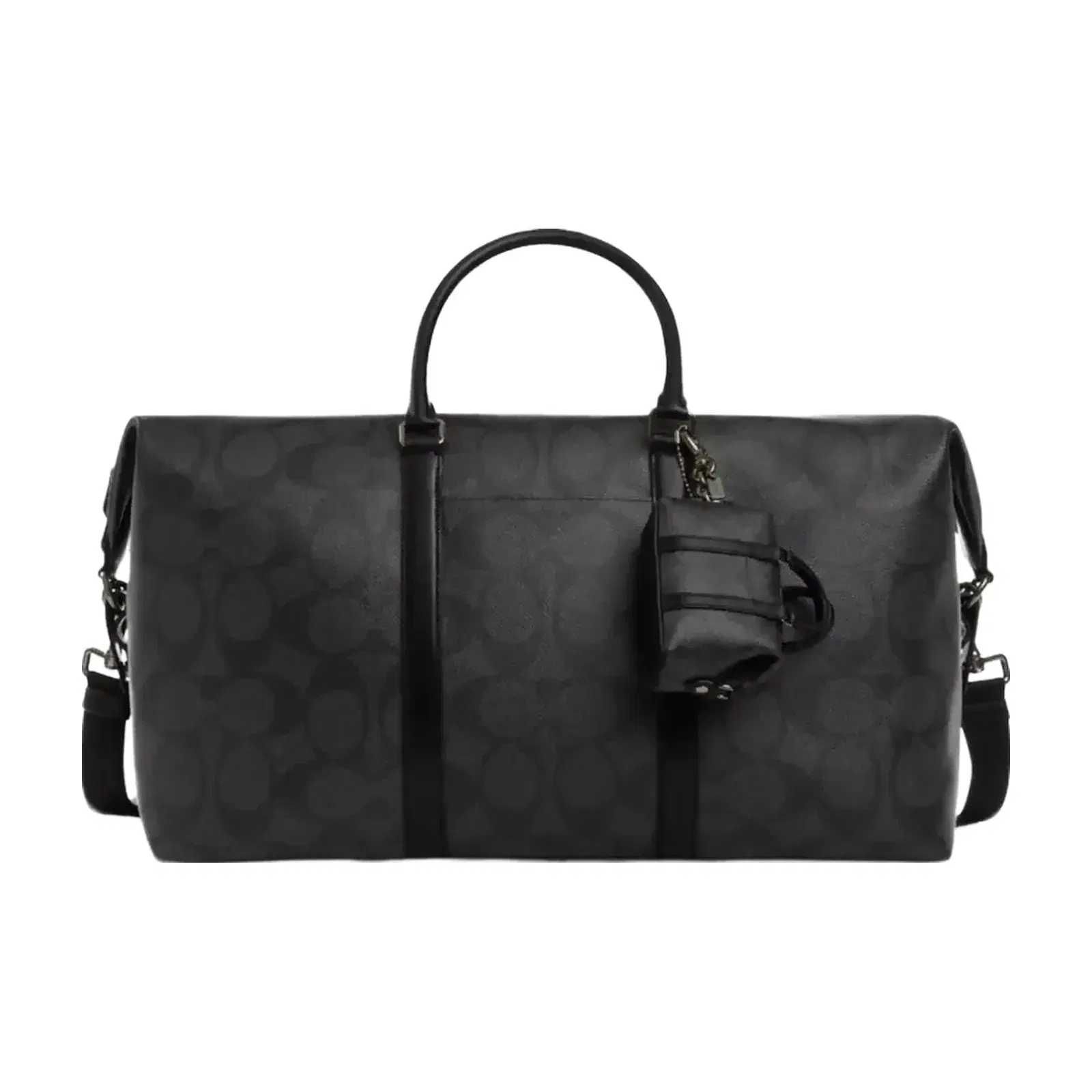 Coach Mini Trekker Bag Charm In Signature Canvas in Gunmetal Charcoal Black