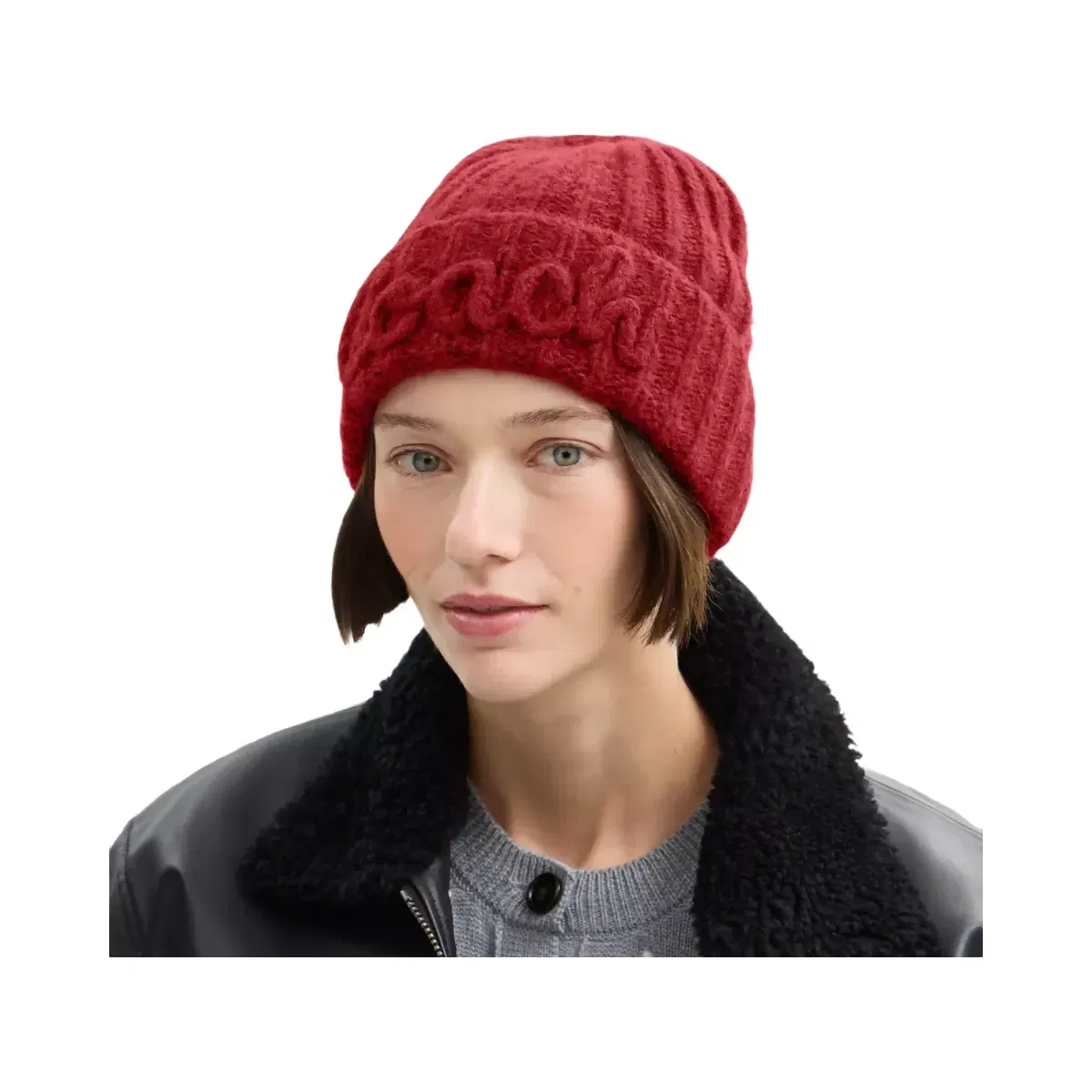 Coach Coach Script Knit Beanie in Red